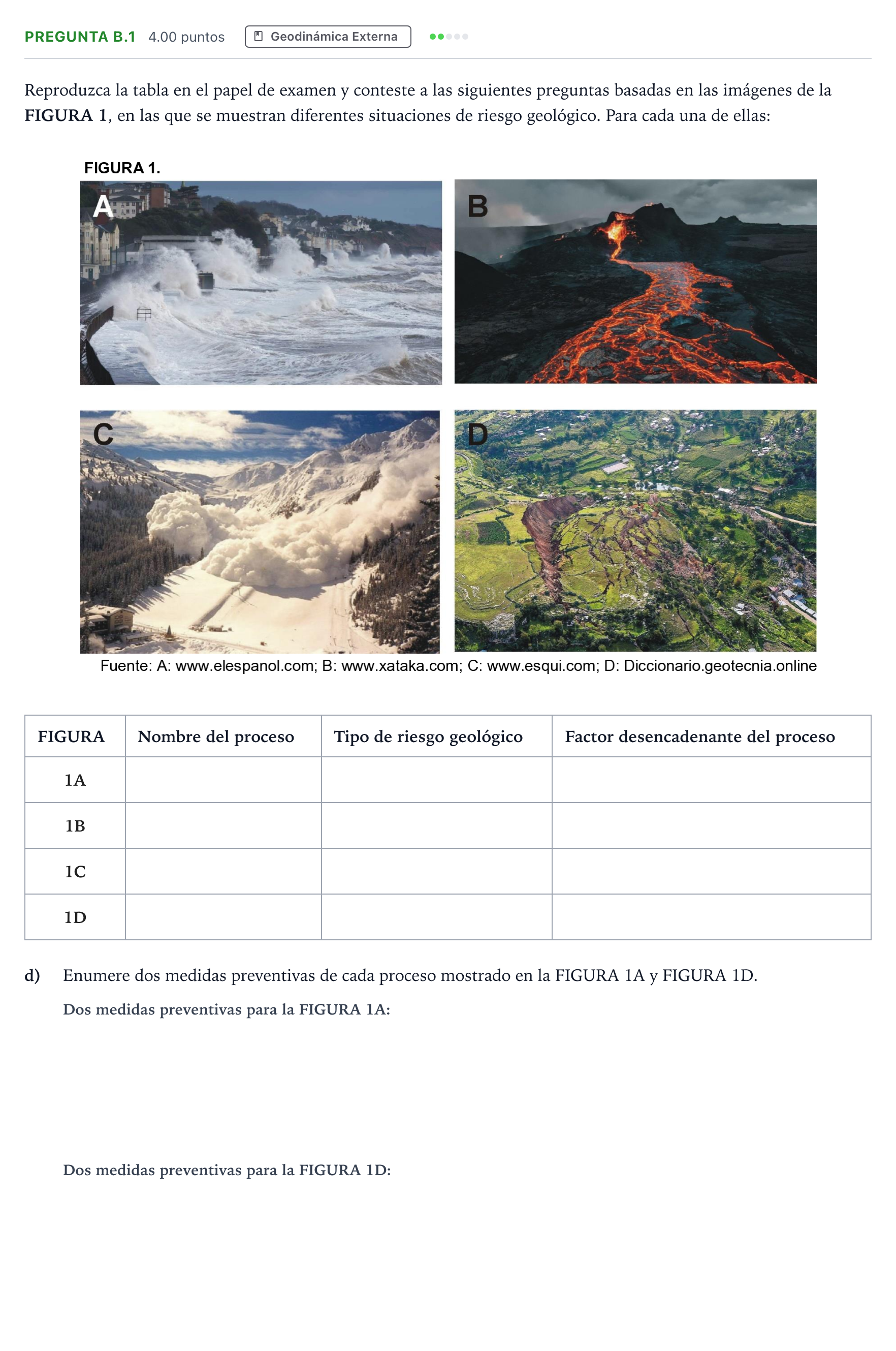 Enunciado: Pregunta B.1 · Geología PAU Madrid Ordinaria 2023