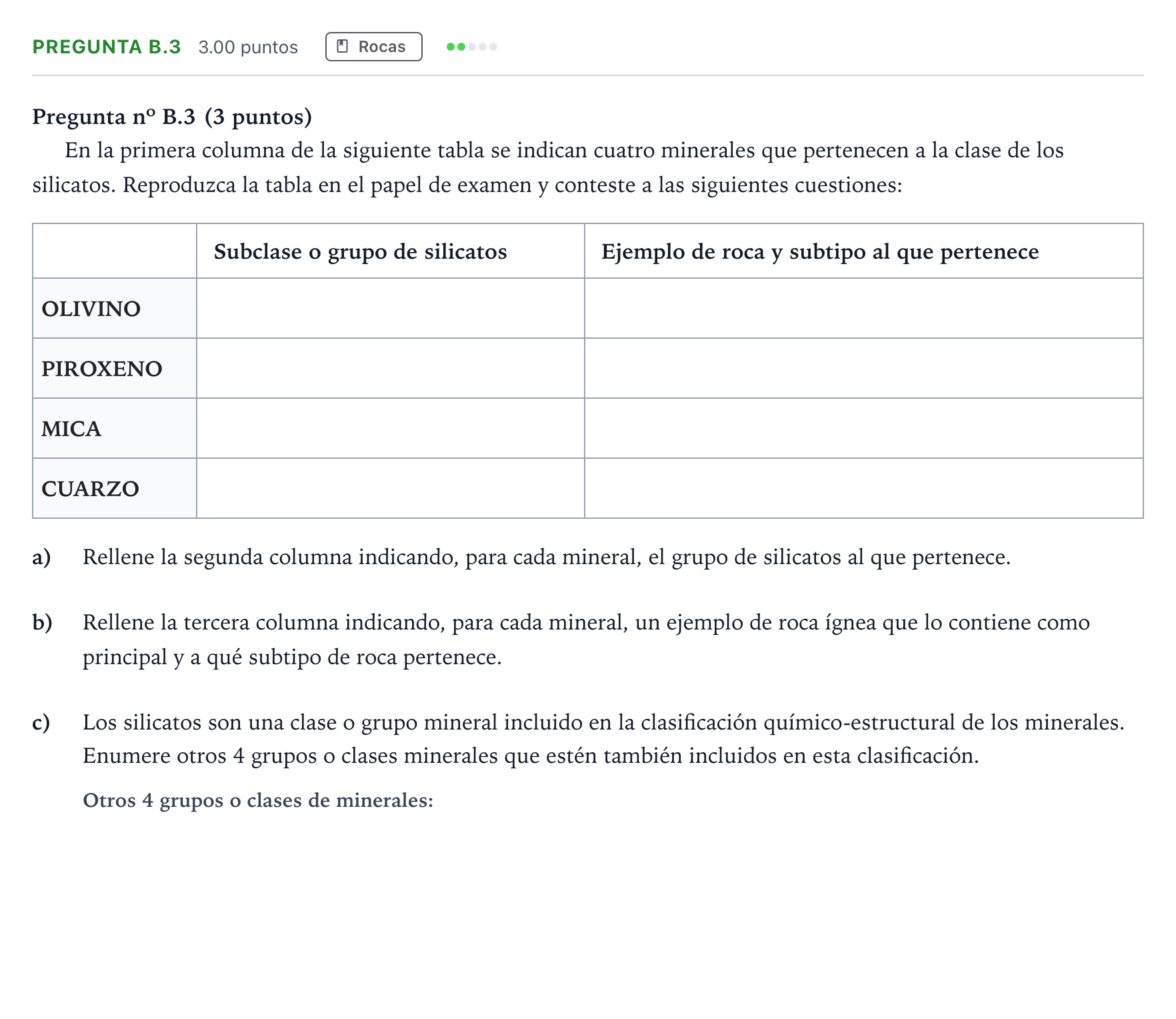Enunciado: Pregunta B.3 · Geología PAU Madrid Ordinaria 2023