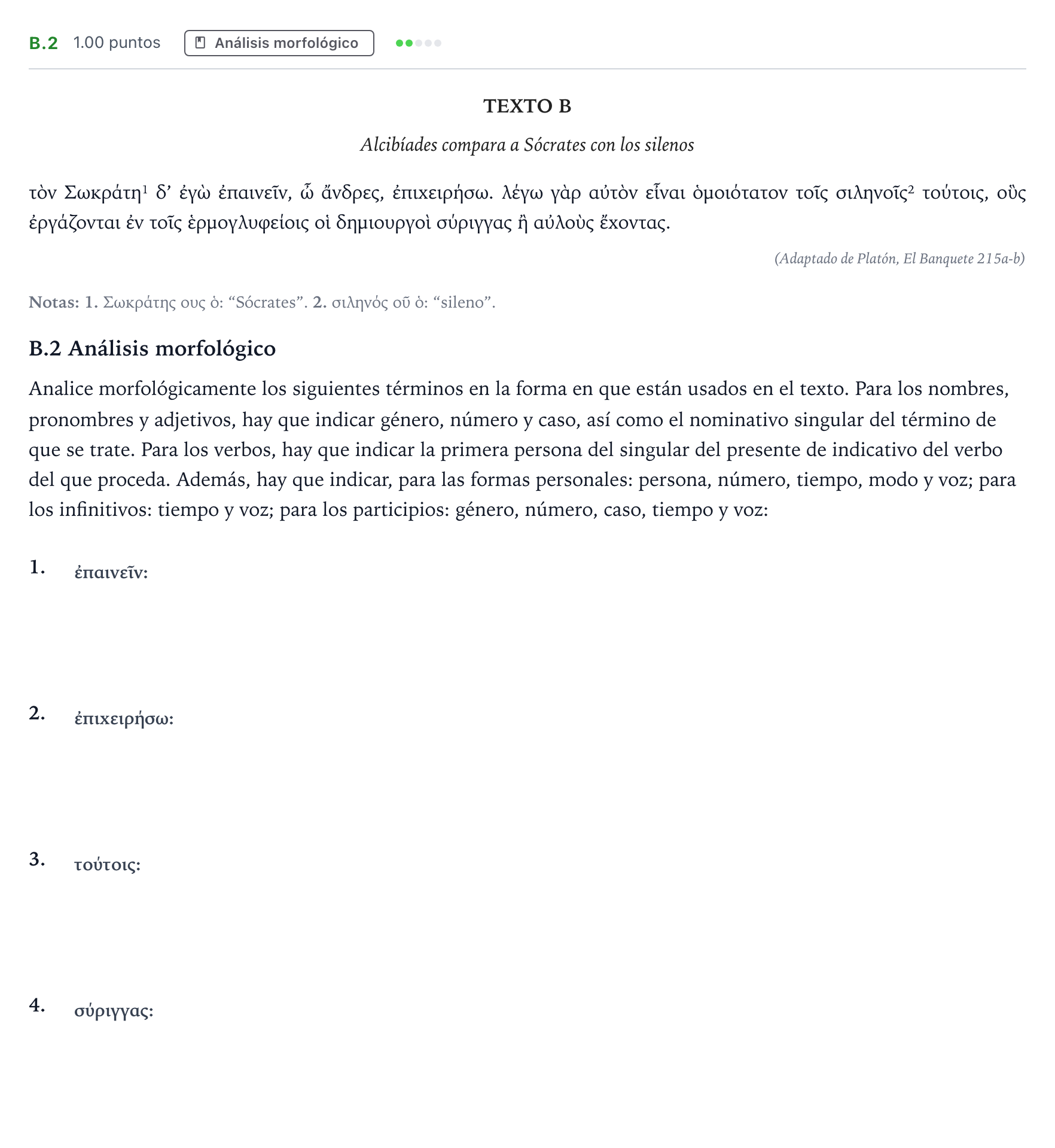 Enunciado: Ejercicio B.2 · Griego II PAU Madrid Modelo 2023