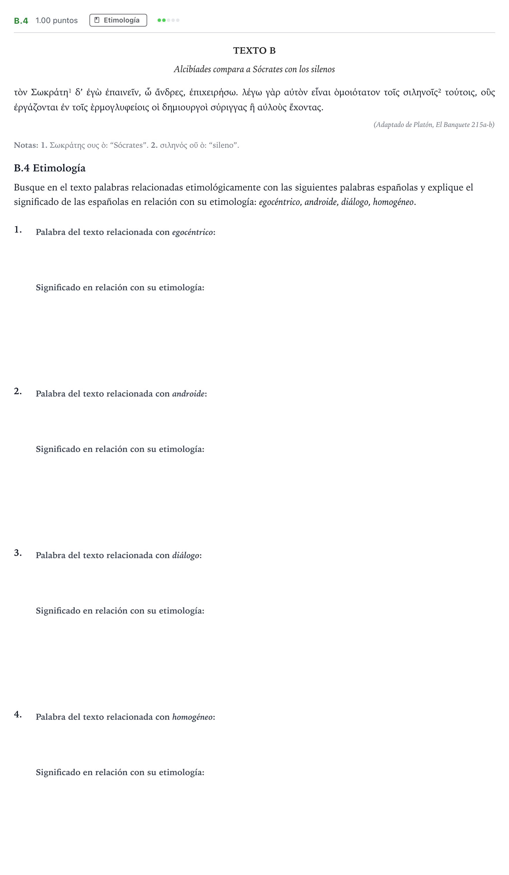 Enunciado: Ejercicio B.4 · Griego II PAU Madrid Modelo 2023