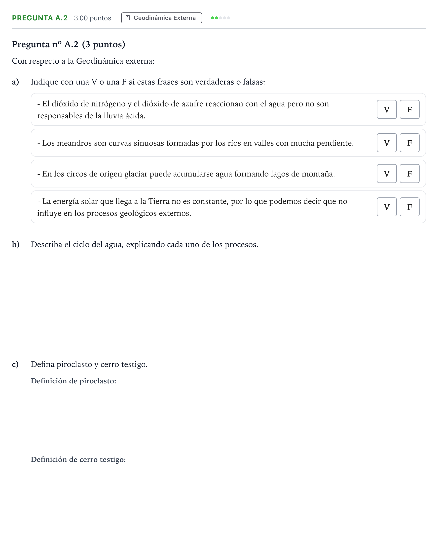 Enunciado: Pregunta A.2 · Geología PAU Madrid Ordinaria Coincidencias 2023