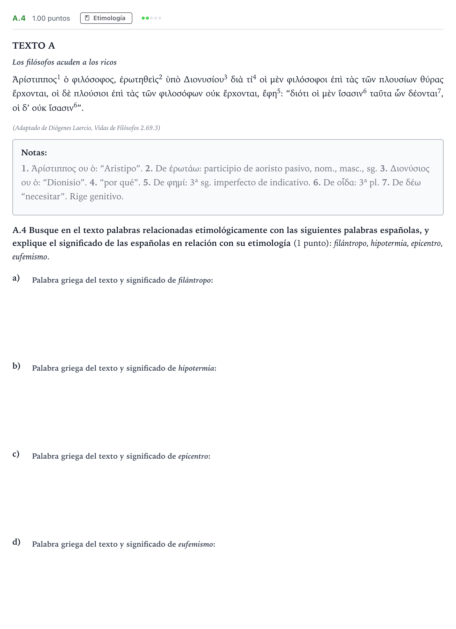 Enunciado: Ejercicio A.4 · Griego II PAU Madrid Ordinaria 2023