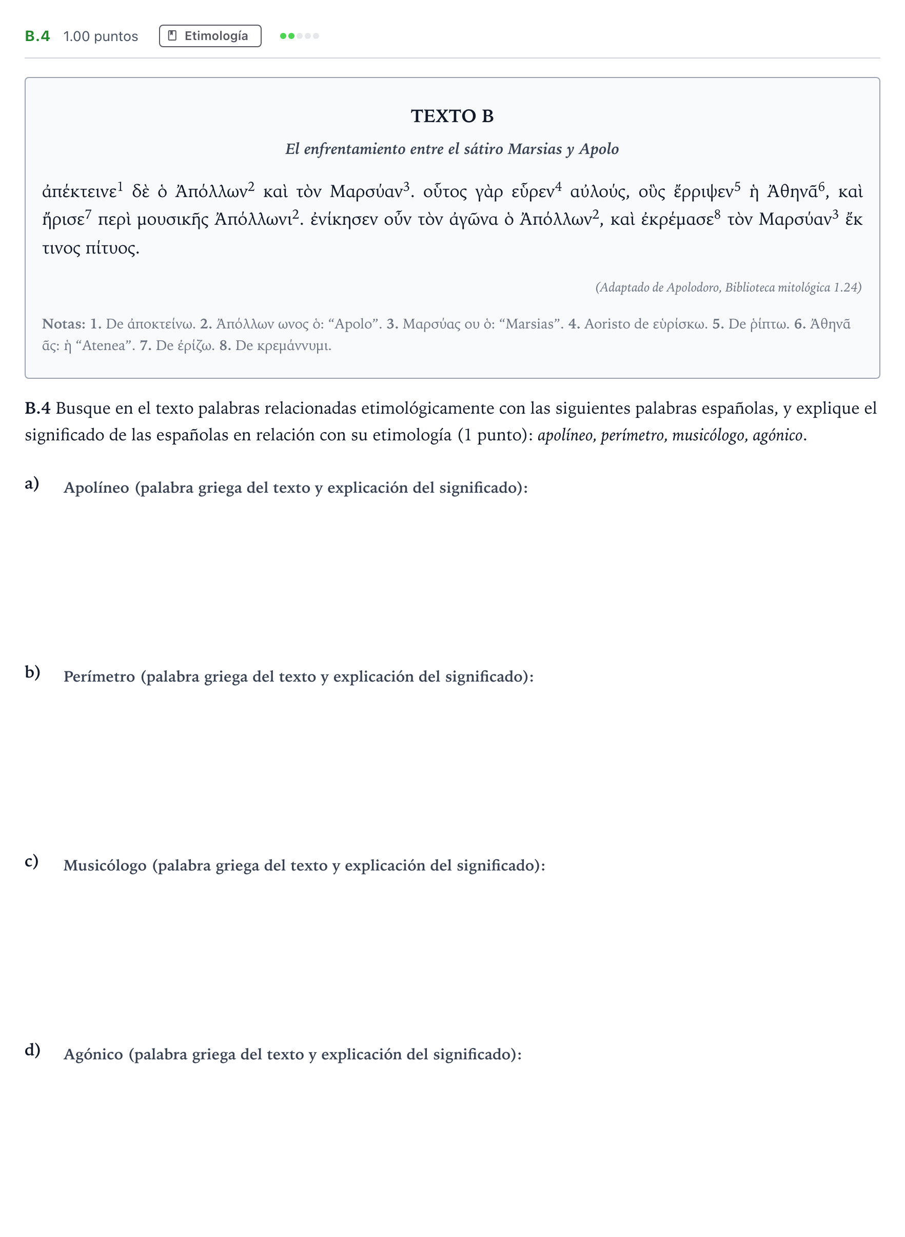 Enunciado: Ejercicio B.4 · Griego II PAU Madrid Ordinaria 2023