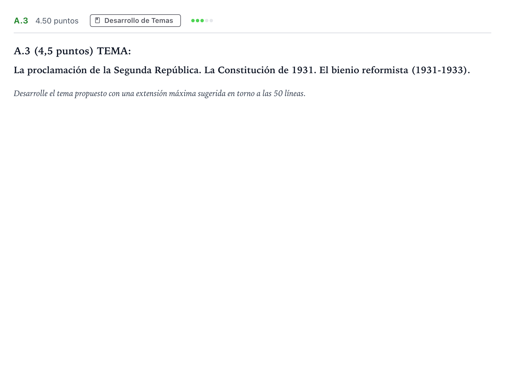 Enunciado: Ejercicio A.3 · Historia de España PAU Madrid Extraordinaria 2023