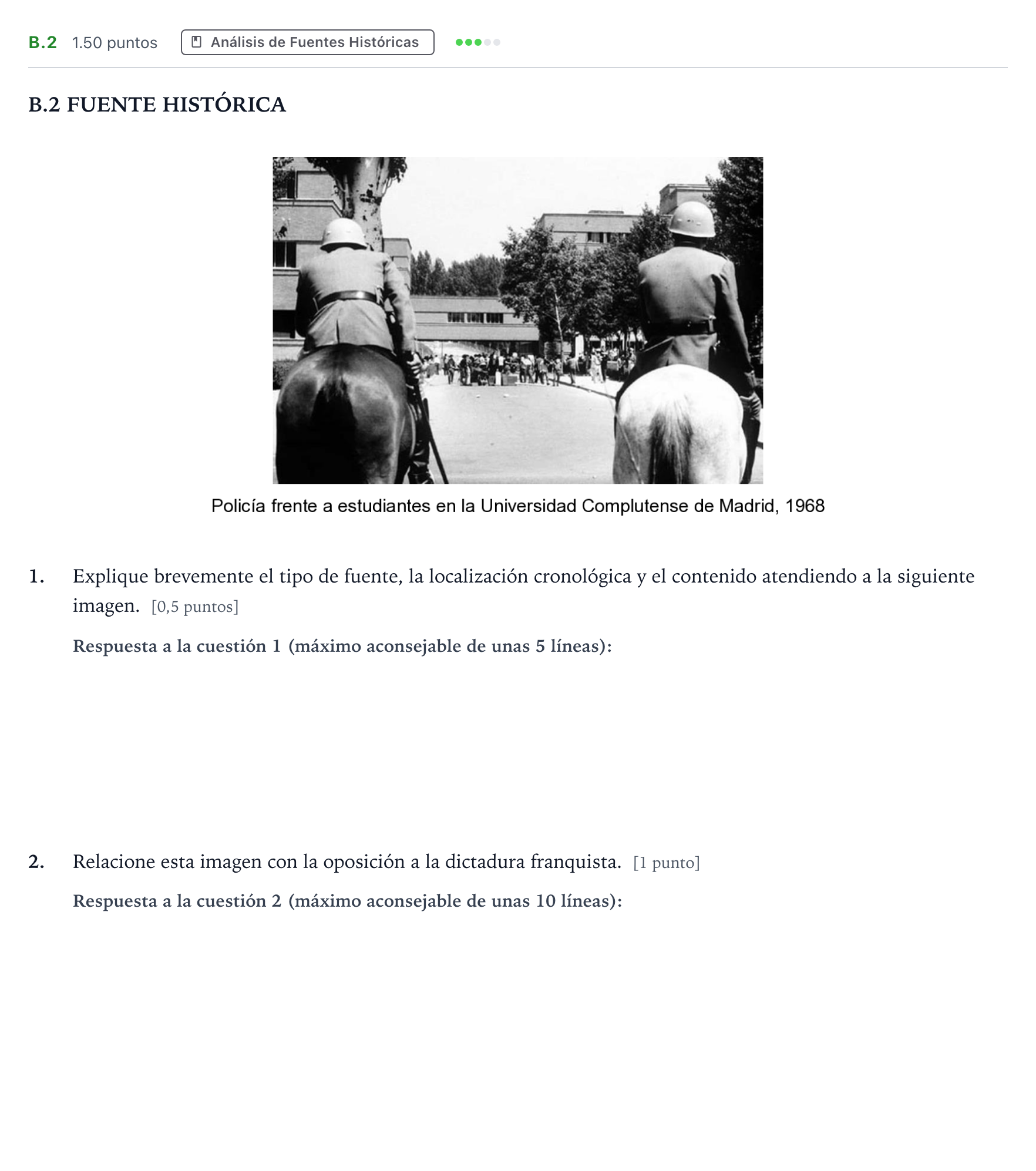 Enunciado: Ejercicio B.2 · Historia de España PAU Madrid Extraordinaria 2023