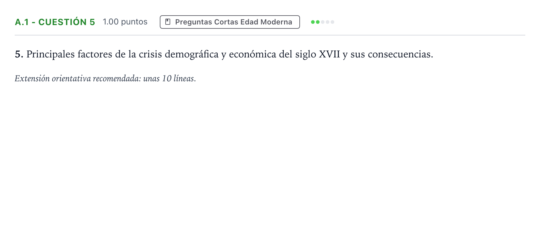 Enunciado: Ejercicio A.1 - Cuestión 5 · Historia de España PAU Madrid Extraordinaria Coincidencias 2023