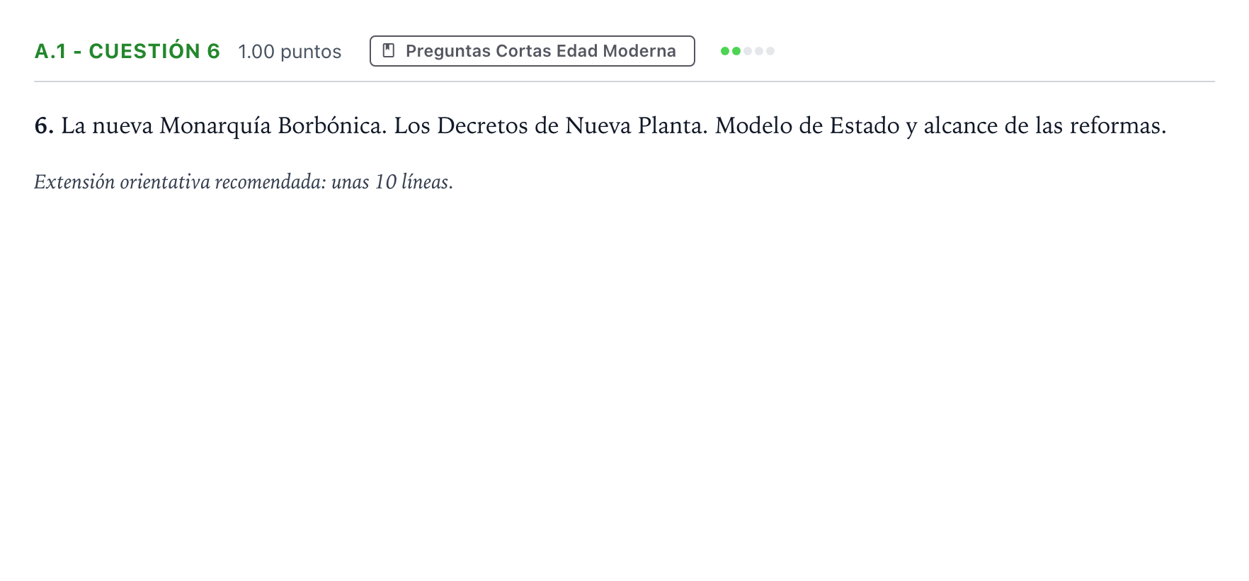 Enunciado: Ejercicio A.1 - Cuestión 6 · Historia de España PAU Madrid Extraordinaria Coincidencias 2023