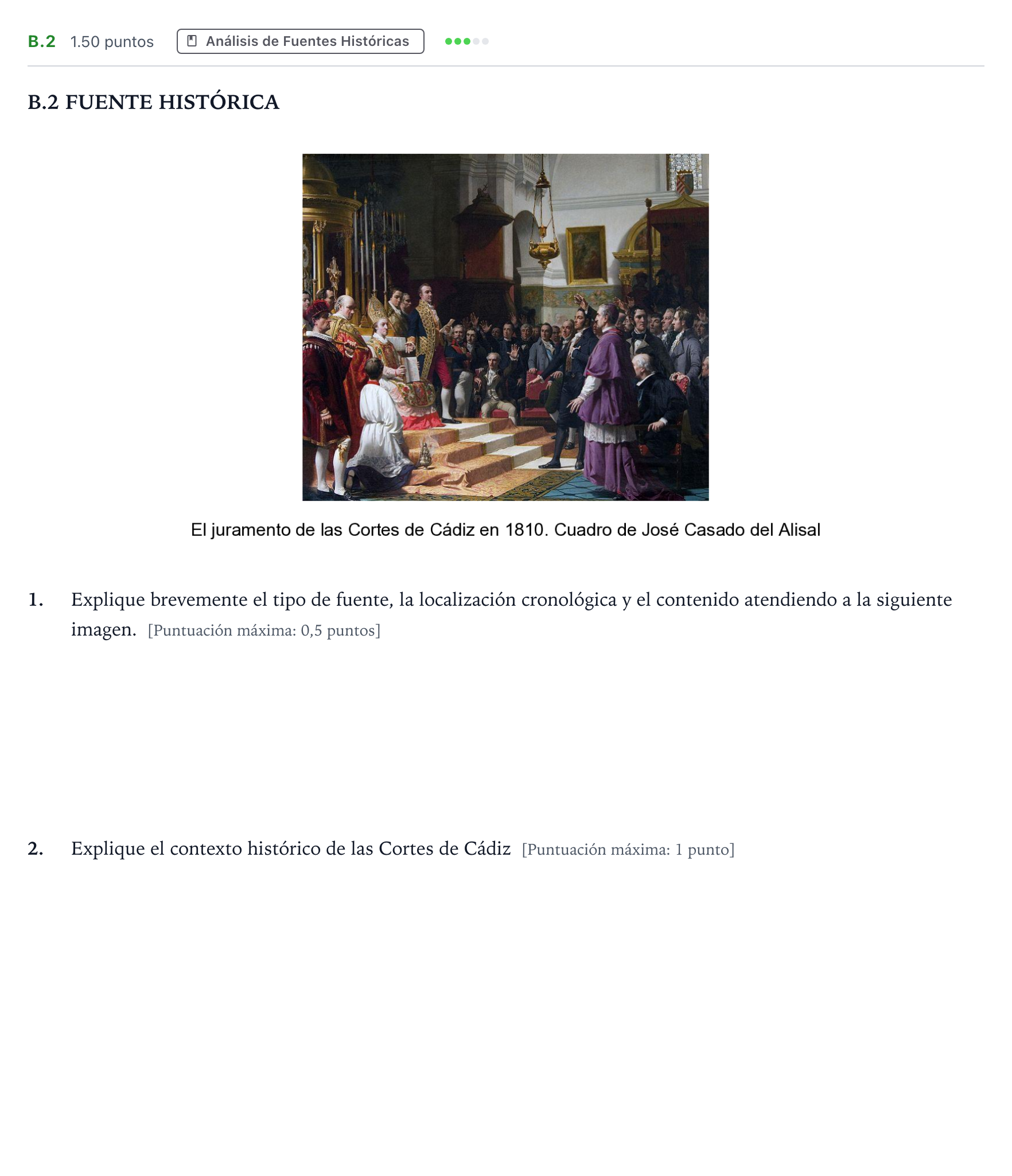 Enunciado: Ejercicio B.2 · Historia de España PAU Madrid Extraordinaria Coincidencias 2023