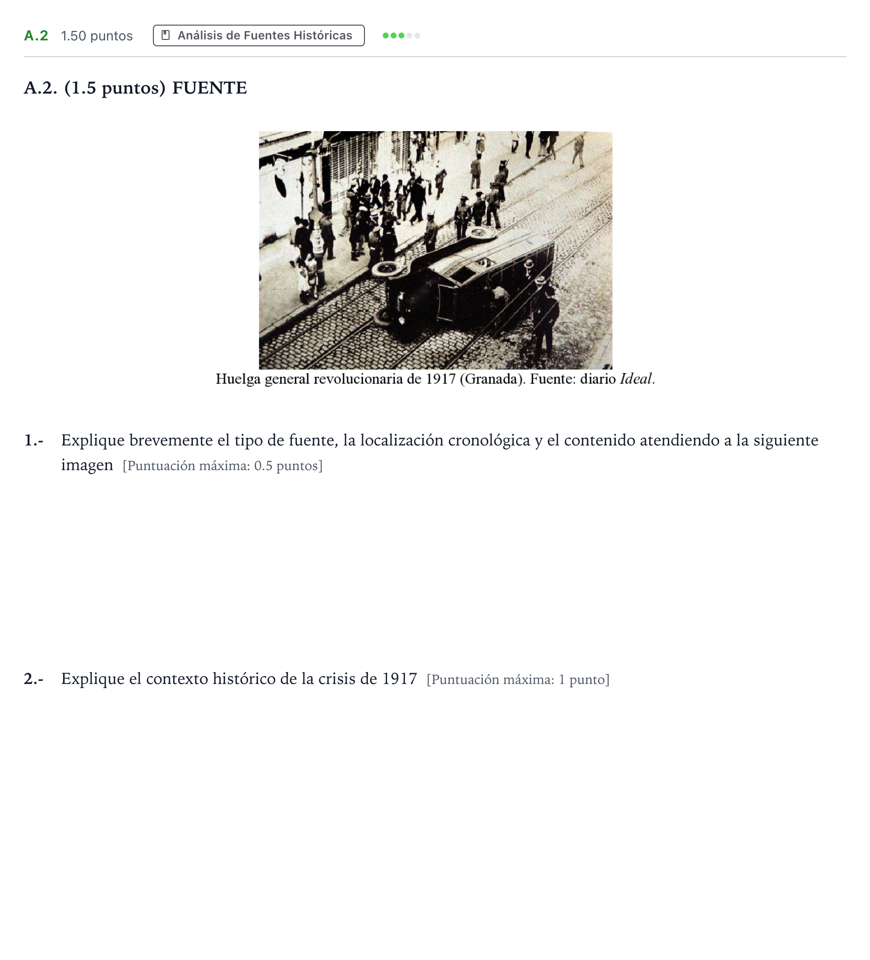 Enunciado: Ejercicio A.2 · Historia de España PAU Madrid Modelo 2023