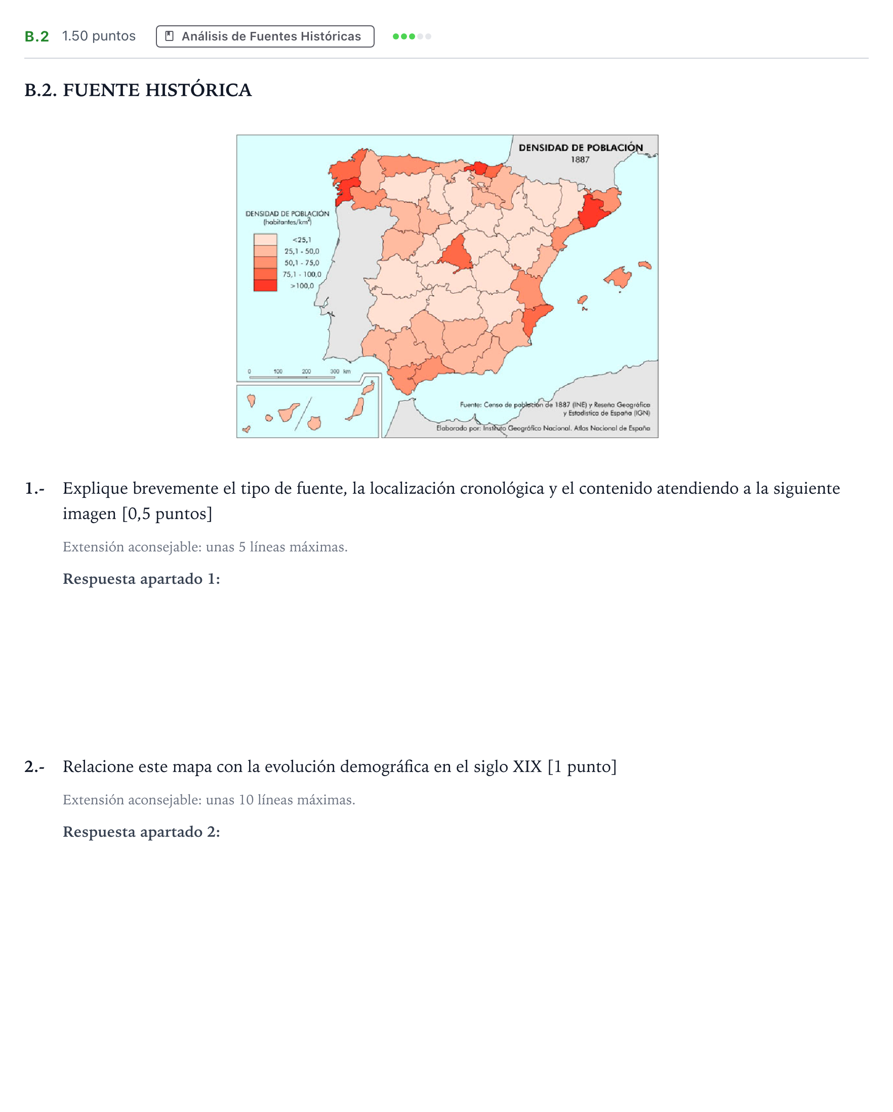 Enunciado: Ejercicio B.2 · Historia de España PAU Madrid Modelo 2023