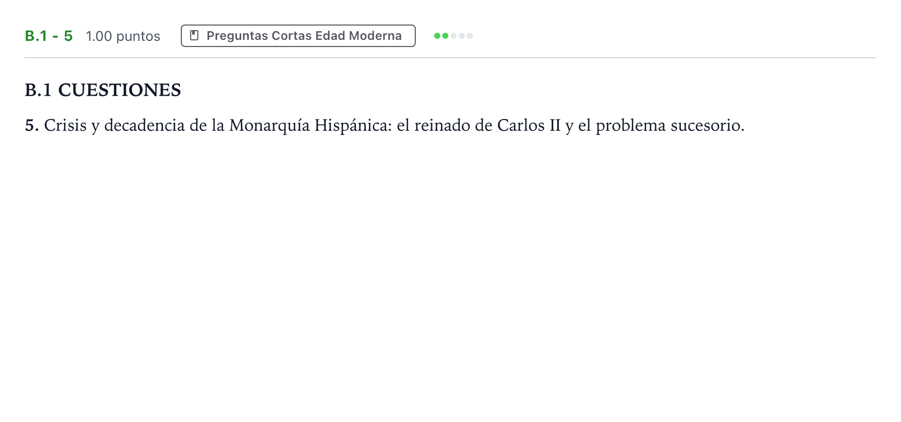 Enunciado: Ejercicio B.1 - 5 · Historia de España PAU Madrid Ordinaria Coincidencias 2023