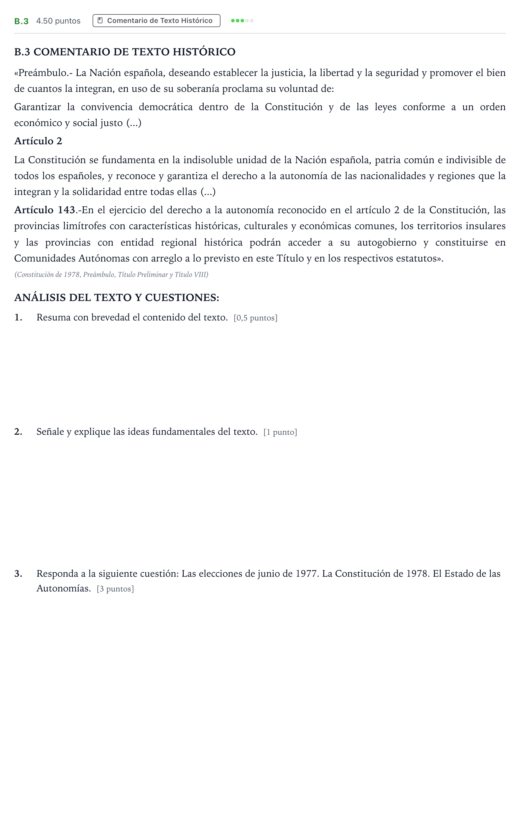 Enunciado: Ejercicio B.3 · Historia de España PAU Madrid Ordinaria Coincidencias 2023