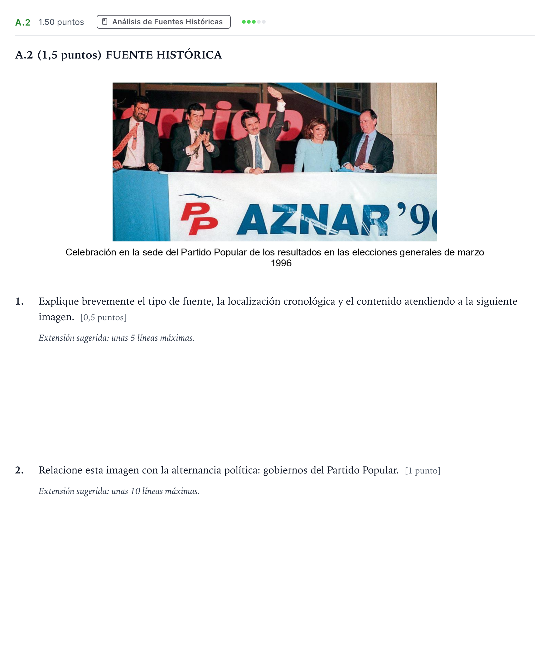 Enunciado: Ejercicio A.2 · Historia de España PAU Madrid Ordinaria Lunes 2023