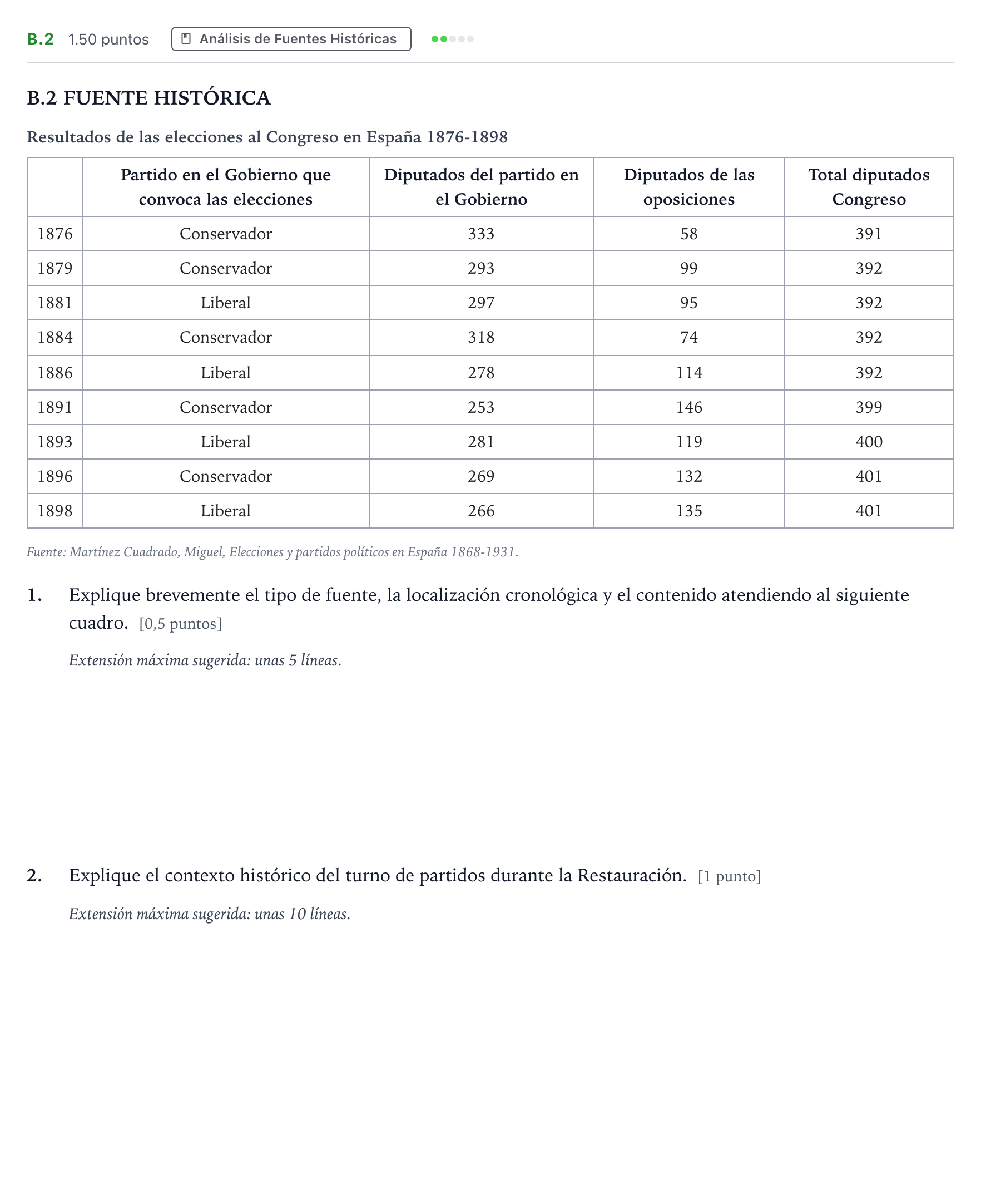 Enunciado: Ejercicio B.2 · Historia de España PAU Madrid Ordinaria Lunes 2023