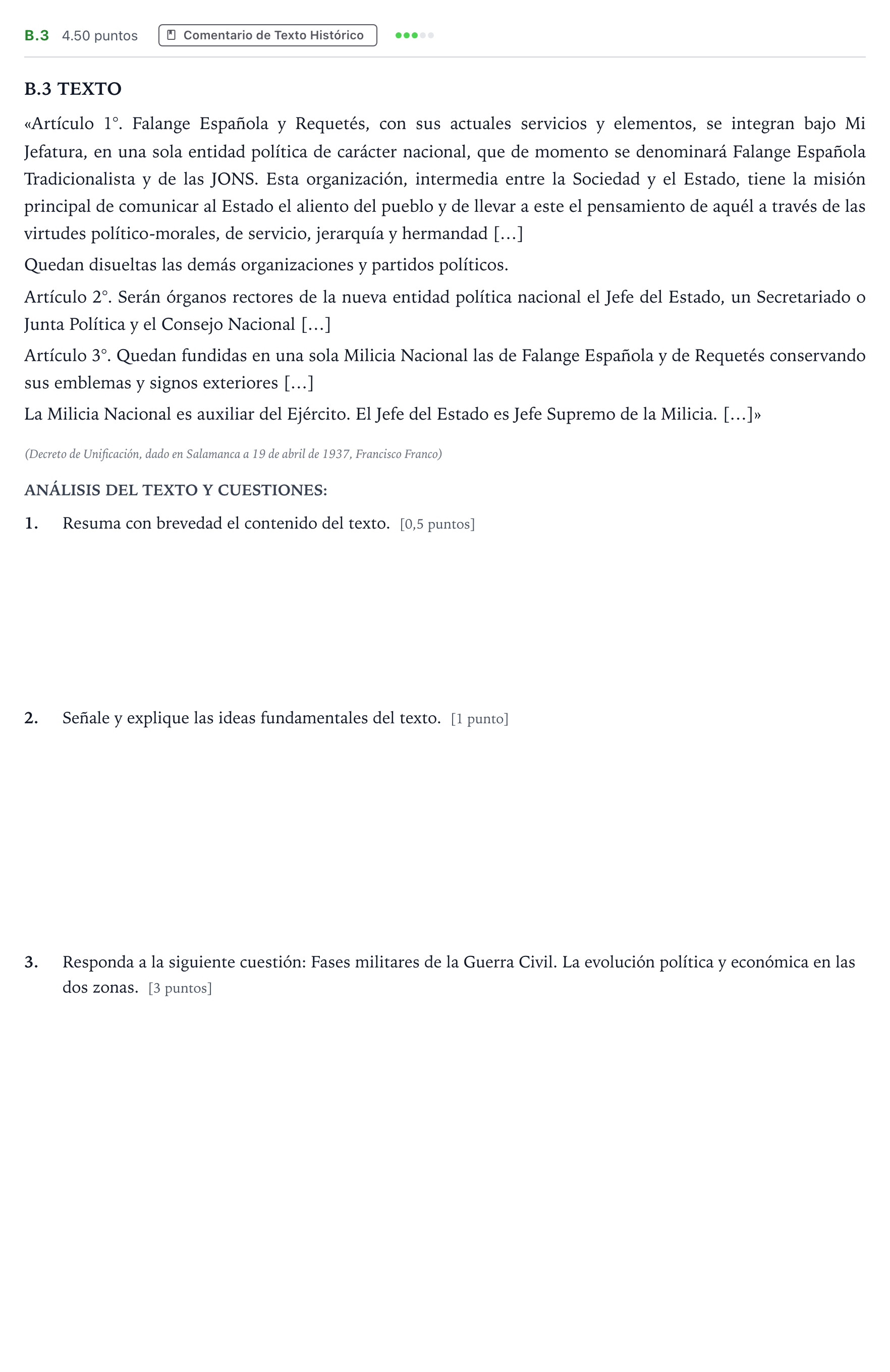 Enunciado: Ejercicio B.3 · Historia de España PAU Madrid Ordinaria Lunes 2023