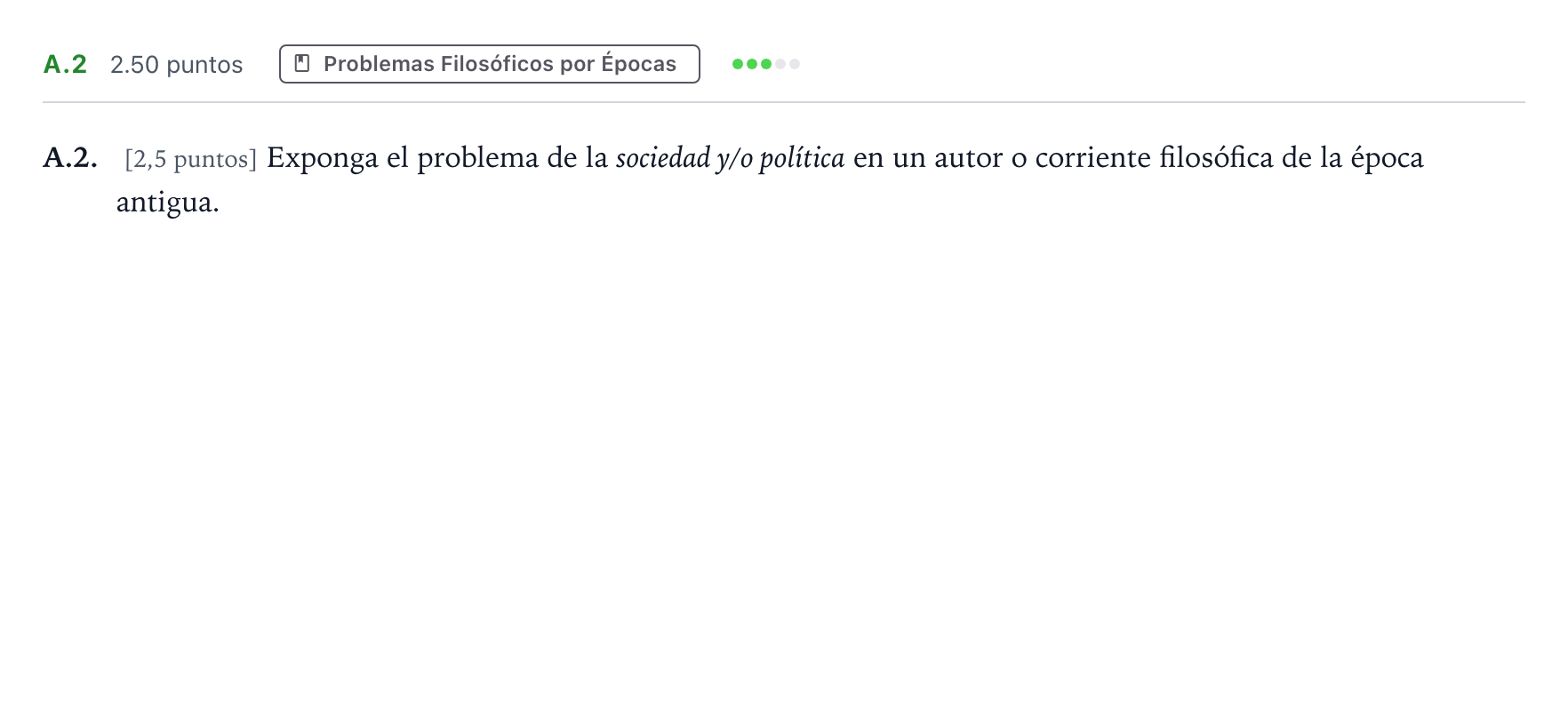 Enunciado: Ejercicio A.2 · Historia de la Filosofía PAU Madrid Modelo 2023
