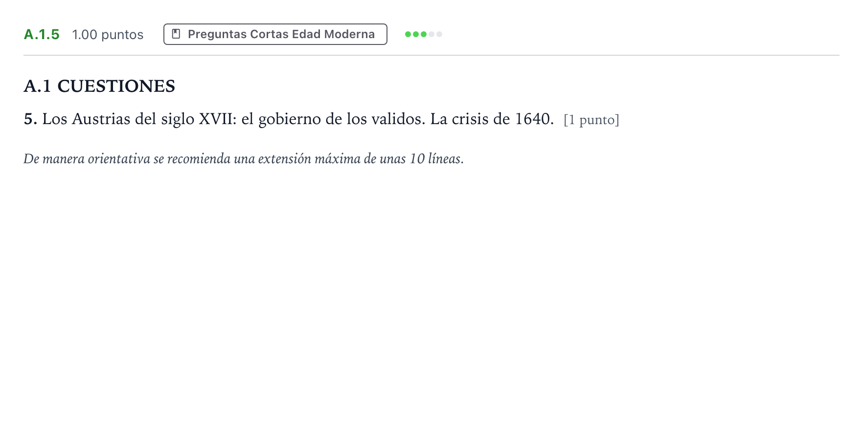 Enunciado: Ejercicio A.1.5 · Historia de España PAU Madrid Ordinaria Martes 2023