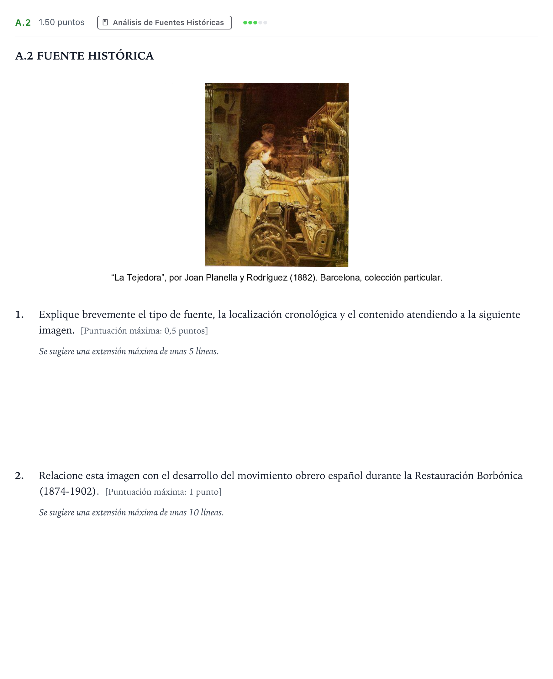 Enunciado: Ejercicio A.2 · Historia de España PAU Madrid Ordinaria Martes 2023