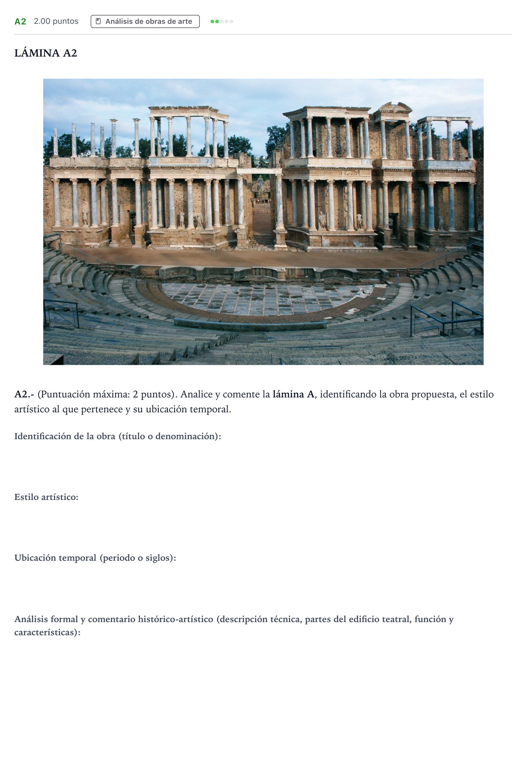 Enunciado: Ejercicio A2 · Historia del Arte PAU Madrid Modelo 2023