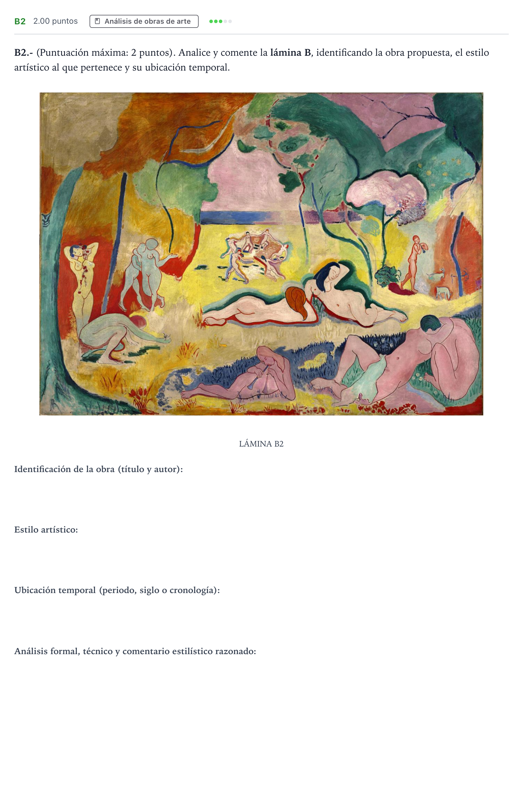 Enunciado: Ejercicio B2 · Historia del Arte PAU Madrid Modelo 2023