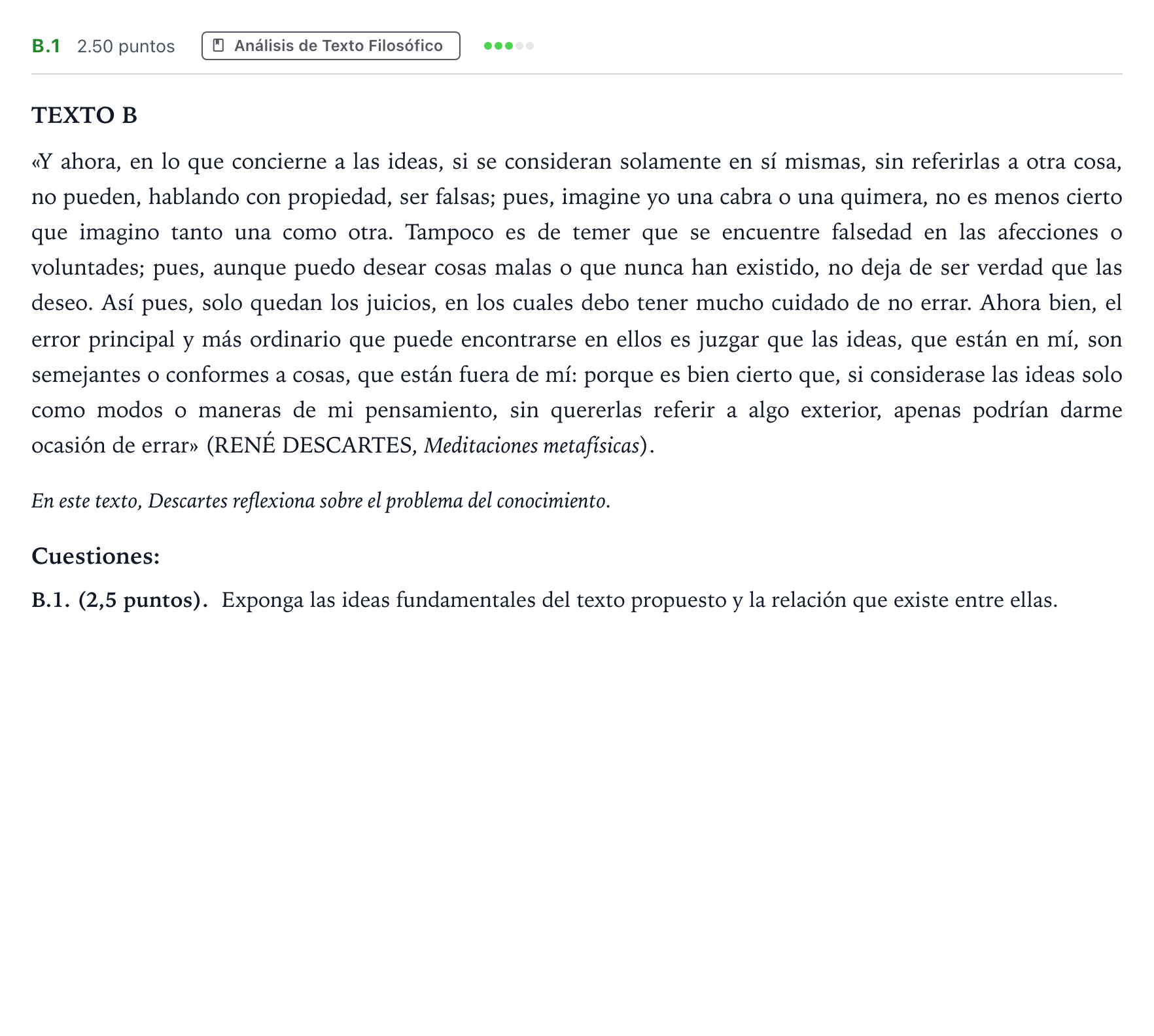 Enunciado: Ejercicio B.1 · Historia de la Filosofía PAU Madrid Ordinaria Coincidencias 2023