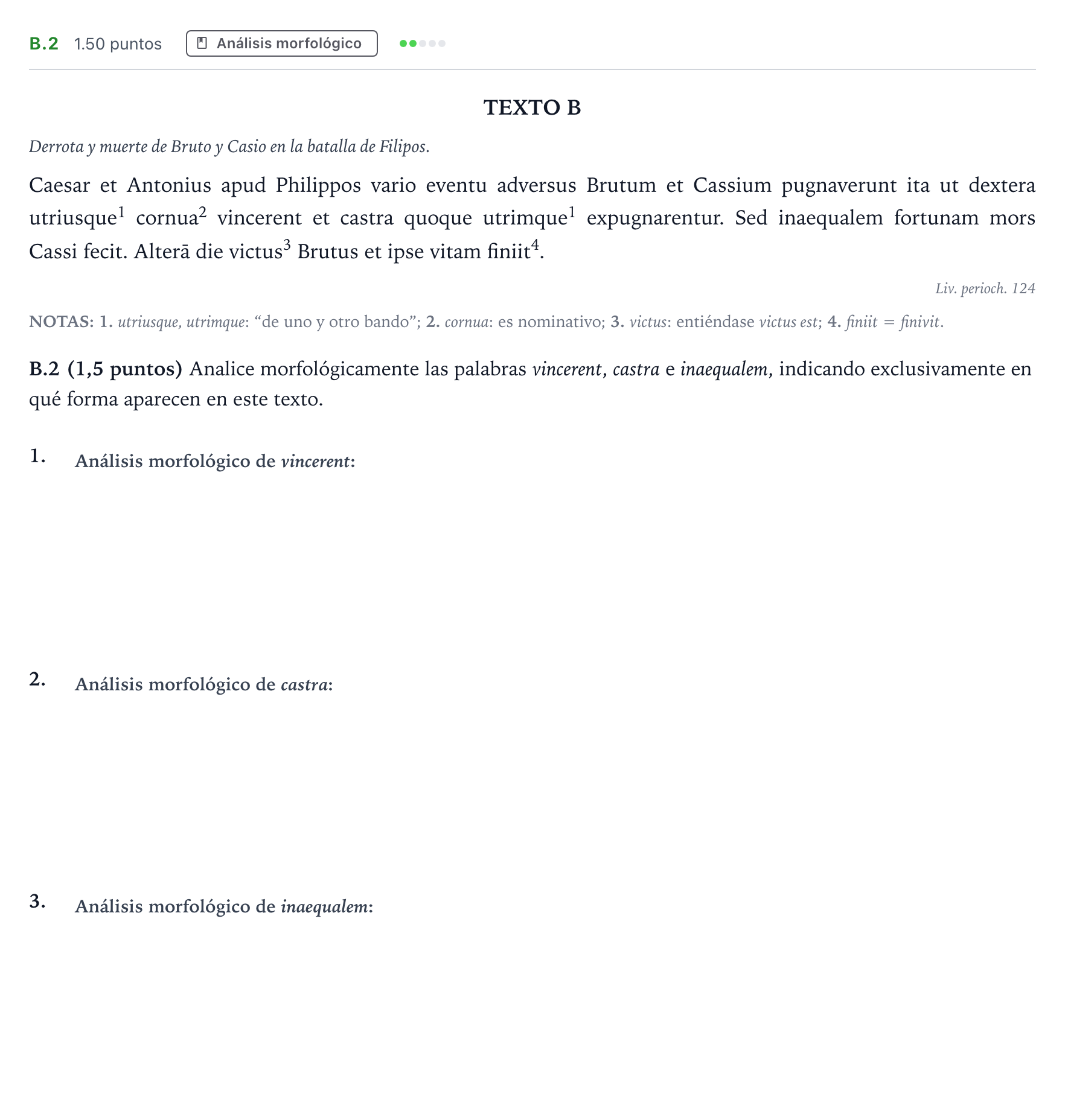 Enunciado: Ejercicio B.2 · Latín II PAU Madrid Extraordinaria 2023
