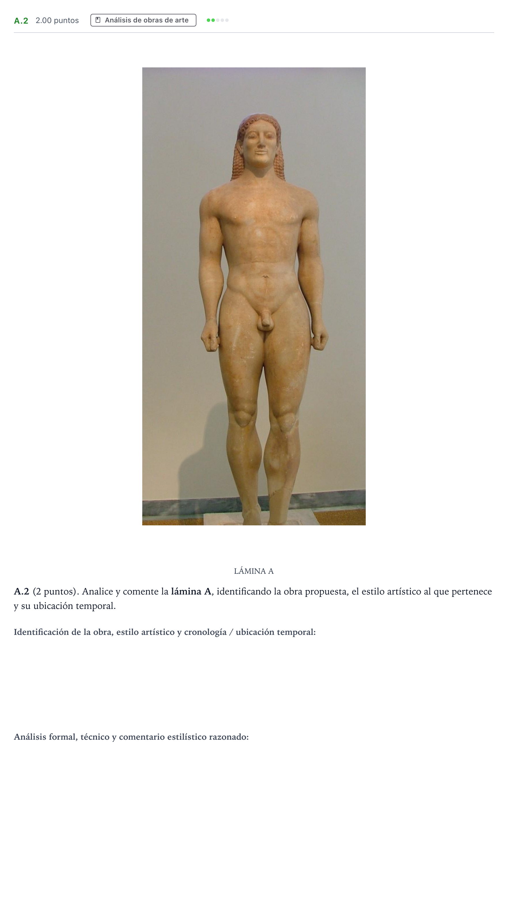 Enunciado: Ejercicio A.2 · Historia del Arte PAU Madrid Ordinaria 2023