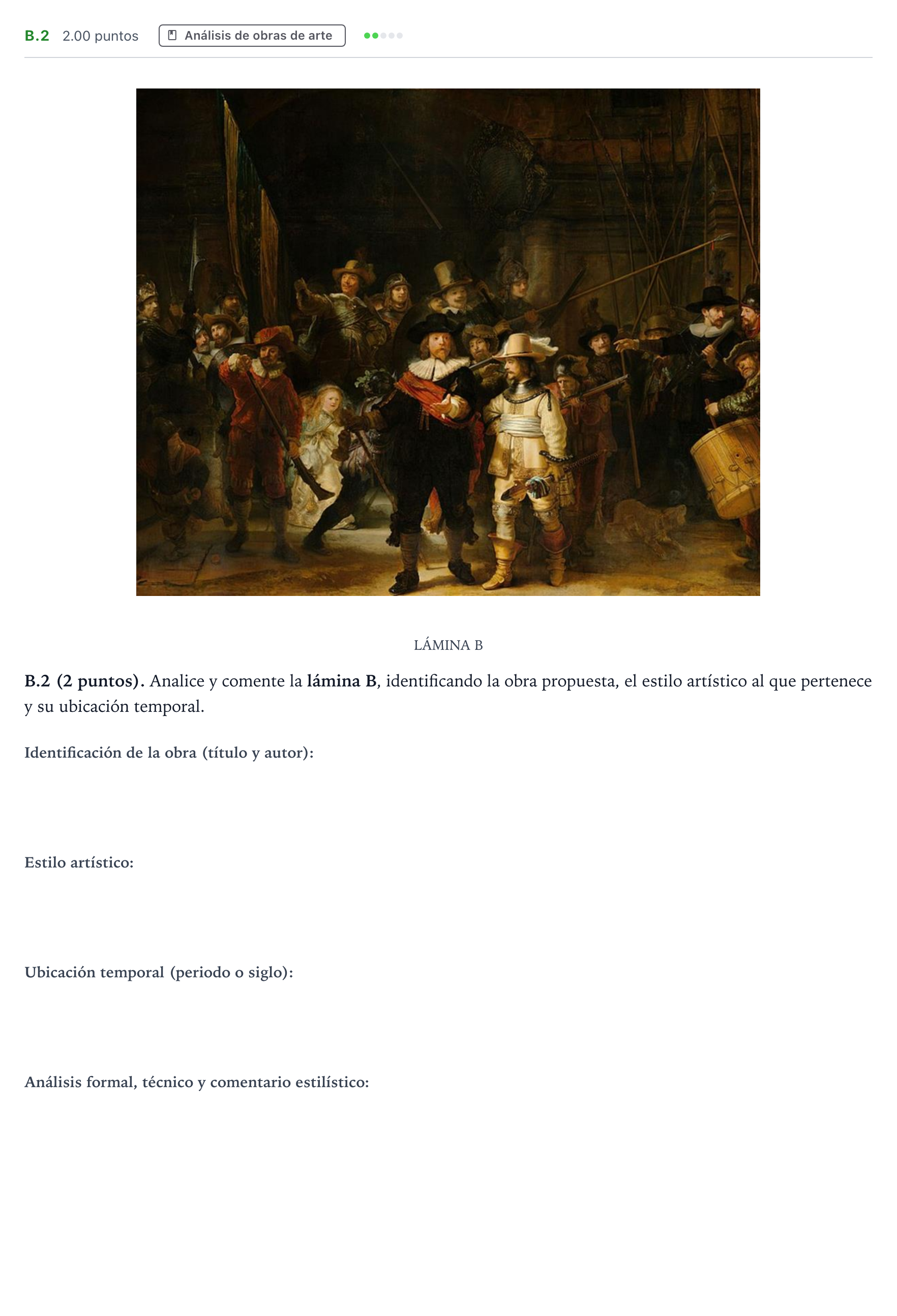 Enunciado: Ejercicio B.2 · Historia del Arte PAU Madrid Ordinaria 2023