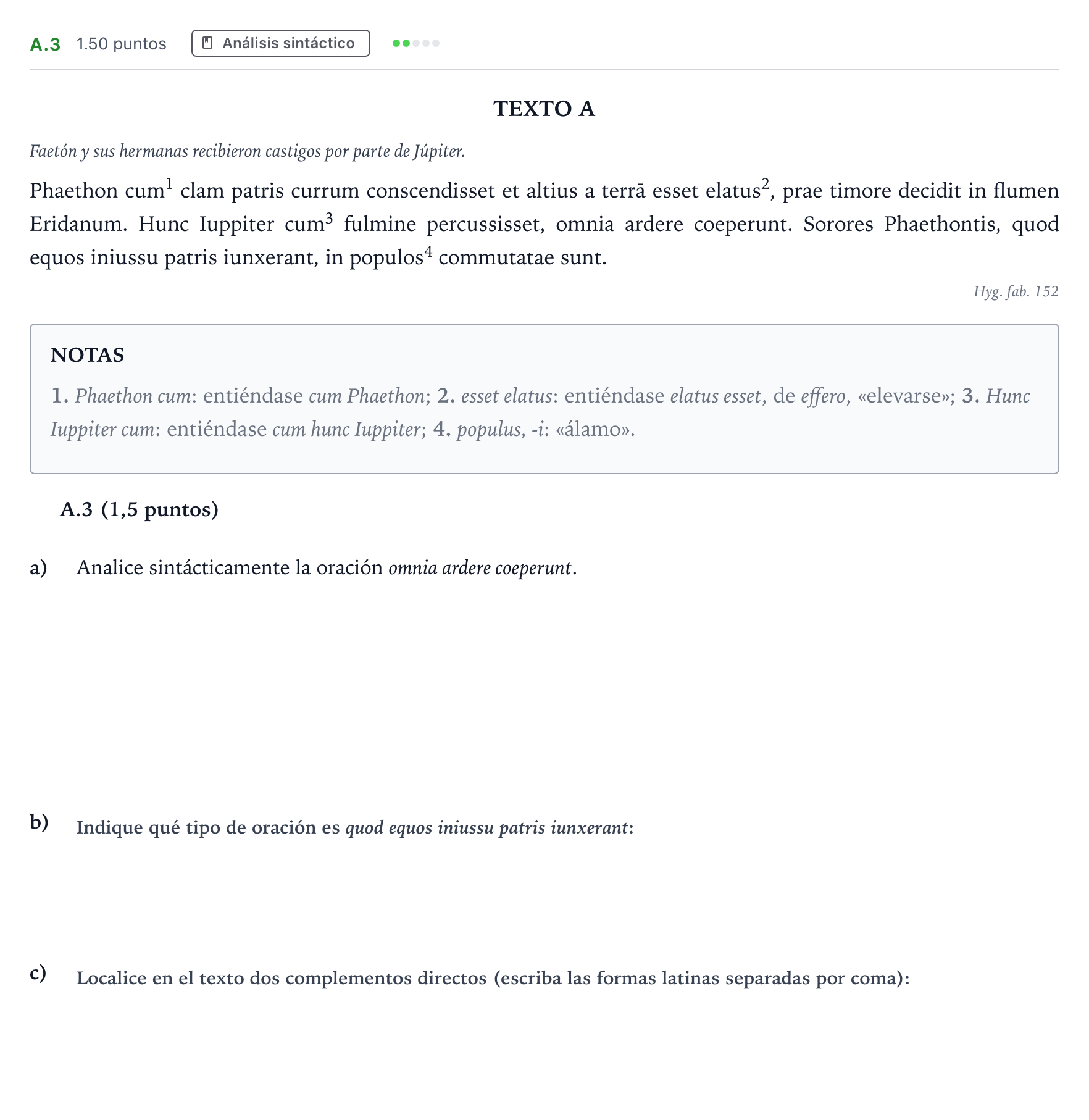 Enunciado: Ejercicio A.3 · Latín II PAU Madrid Ordinaria 2023