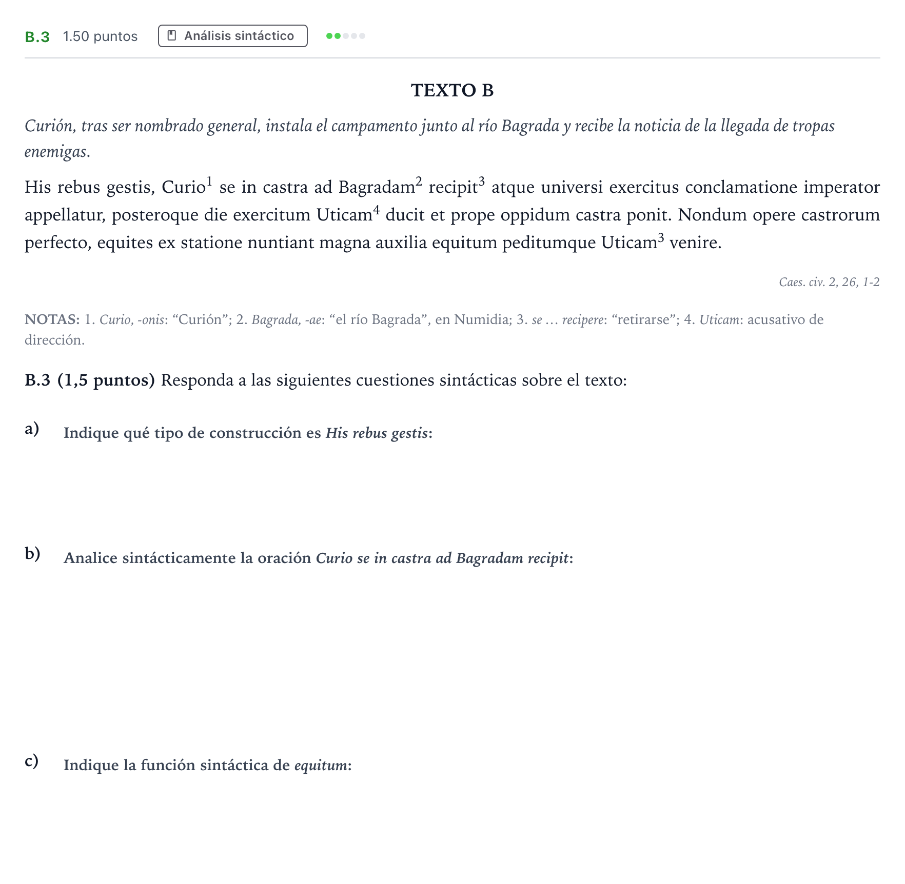 Enunciado: Ejercicio B.3 · Latín II PAU Madrid Ordinaria 2023