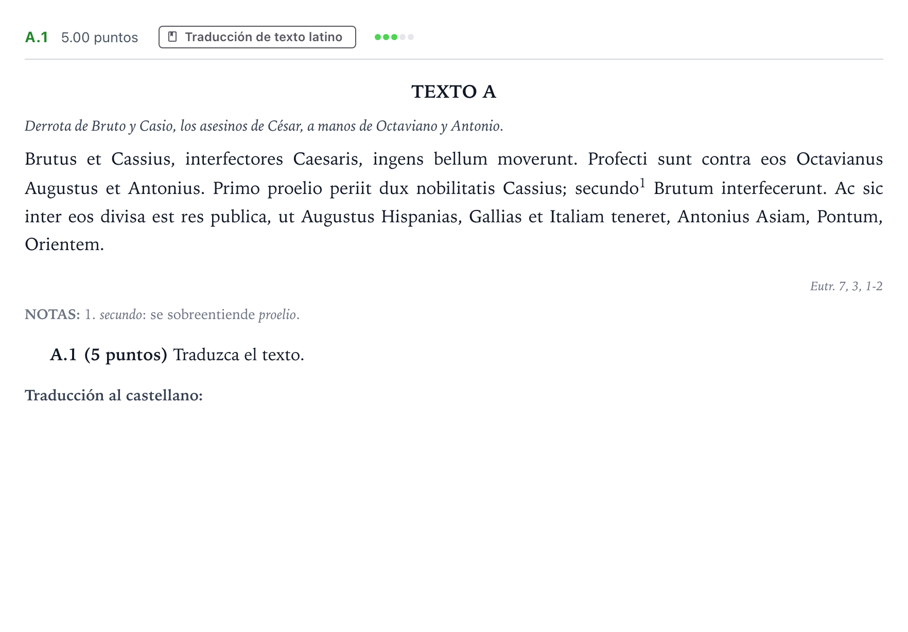 Enunciado: Ejercicio A.1 · Latín II PAU Madrid Ordinaria Coincidencias 2023