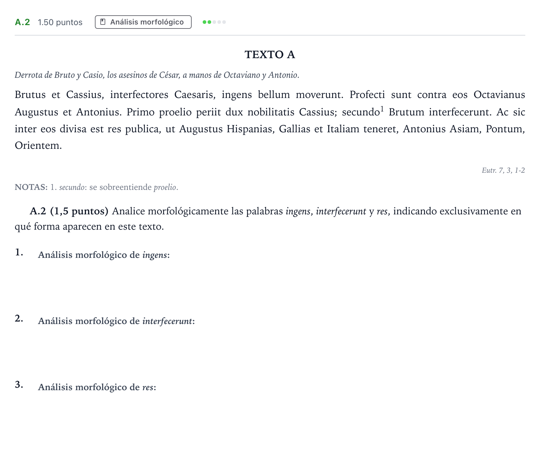 Enunciado: Ejercicio A.2 · Latín II PAU Madrid Ordinaria Coincidencias 2023