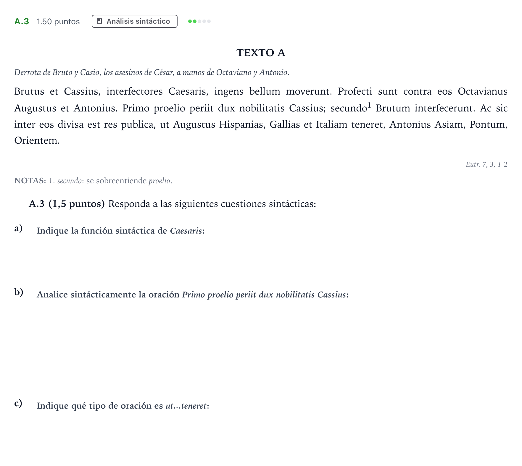 Enunciado: Ejercicio A.3 · Latín II PAU Madrid Ordinaria Coincidencias 2023