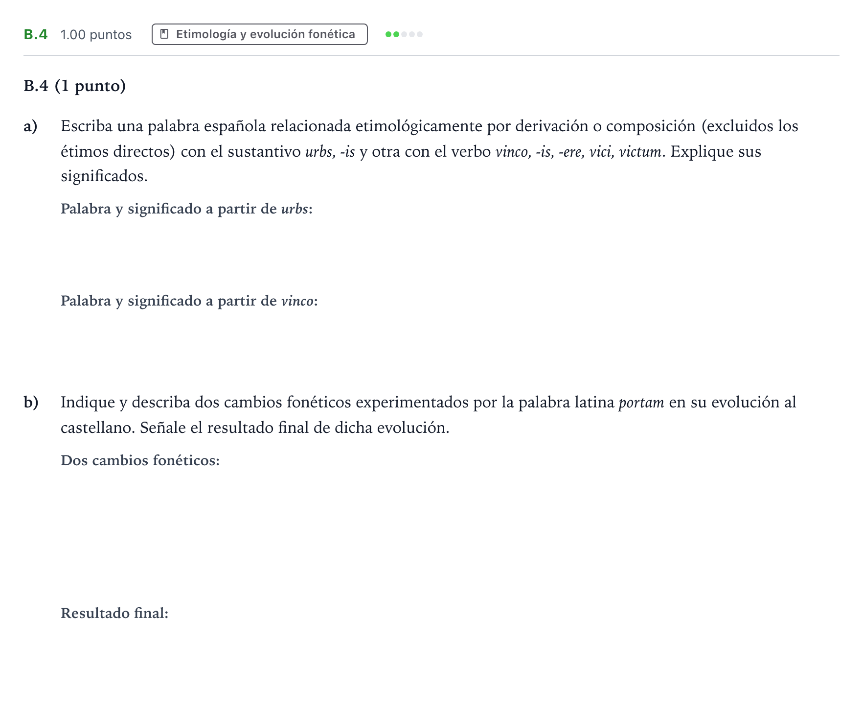 Enunciado: Ejercicio B.4 · Latín II PAU Madrid Ordinaria Coincidencias 2023