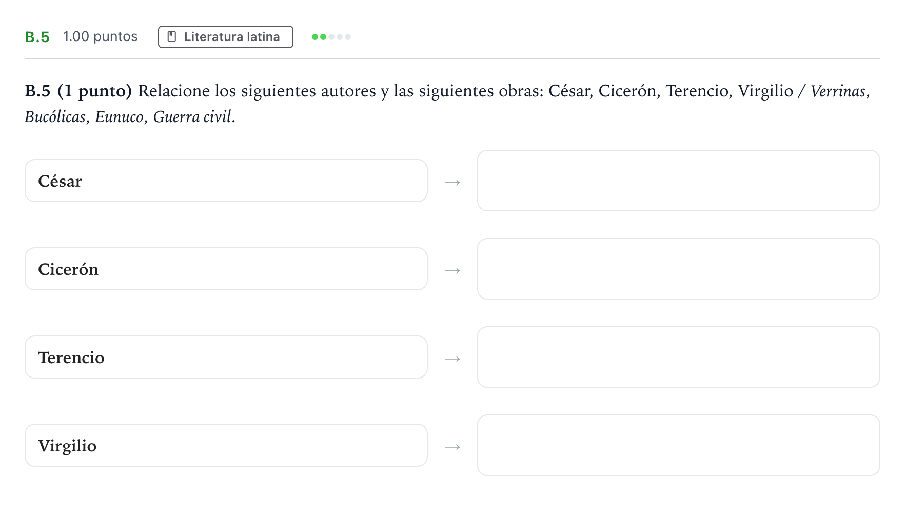 Enunciado: Ejercicio B.5 · Latín II PAU Madrid Ordinaria Coincidencias 2023