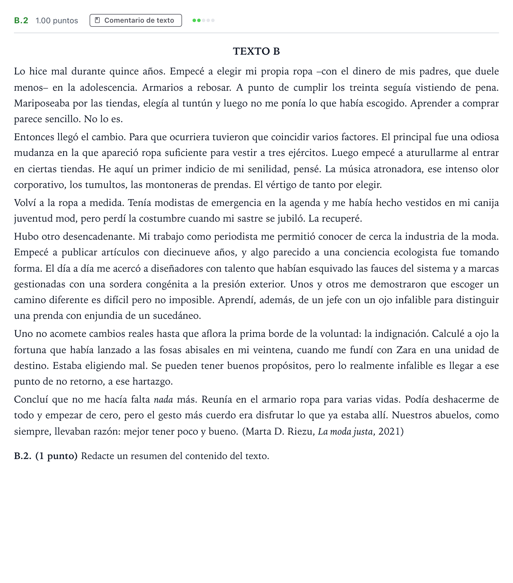 Enunciado: Ejercicio B.2 · Lengua Castellana y Literatura II PAU Madrid Extraordinaria 2023