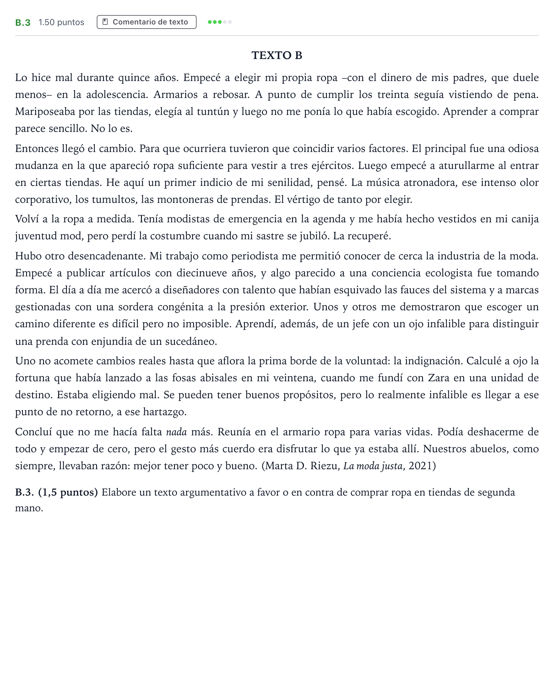 Enunciado: Ejercicio B.3 · Lengua Castellana y Literatura II PAU Madrid Extraordinaria 2023