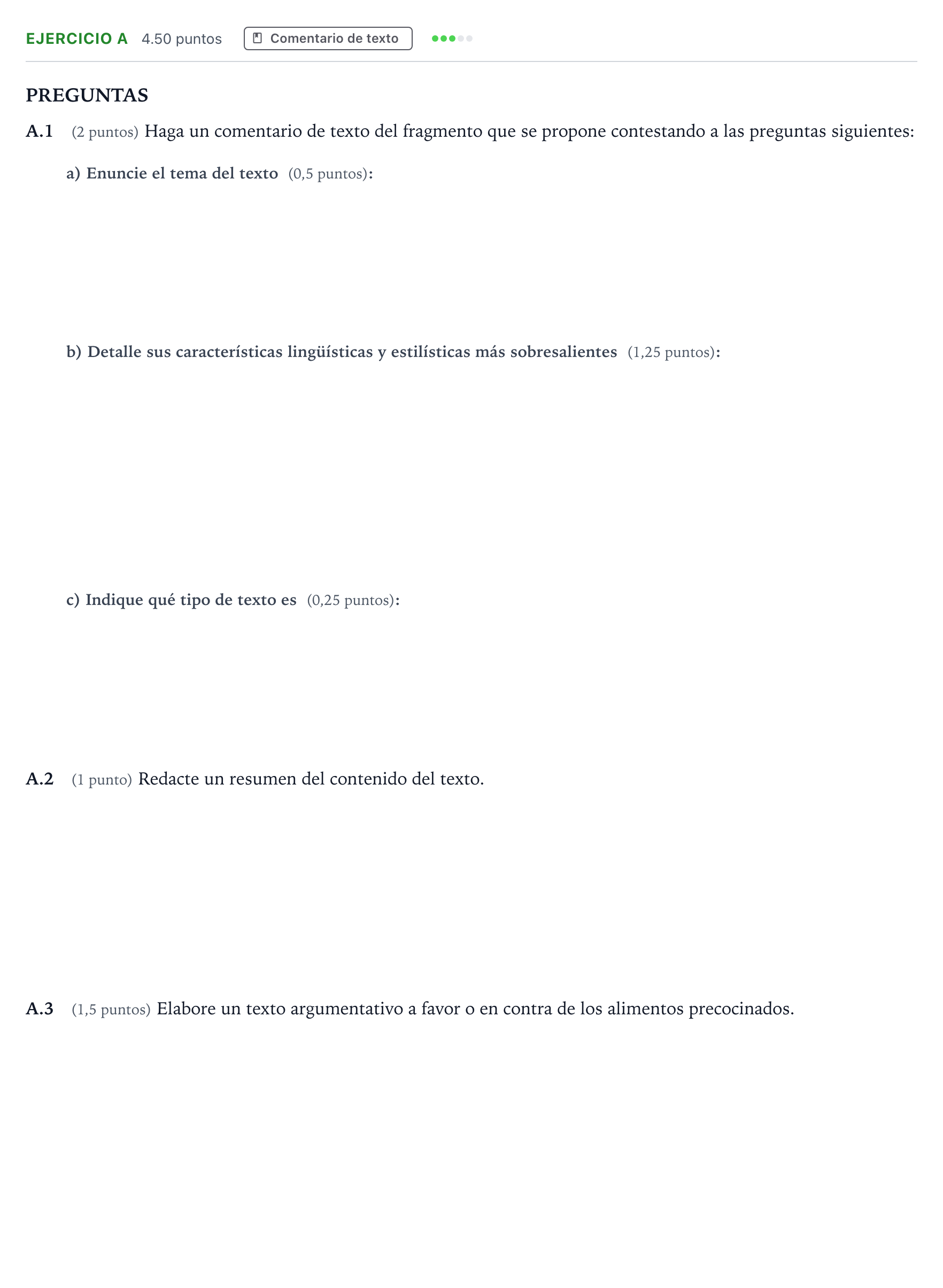 Enunciado: Ejercicio A · Lengua Castellana y Literatura II PAU Madrid Modelo 2023