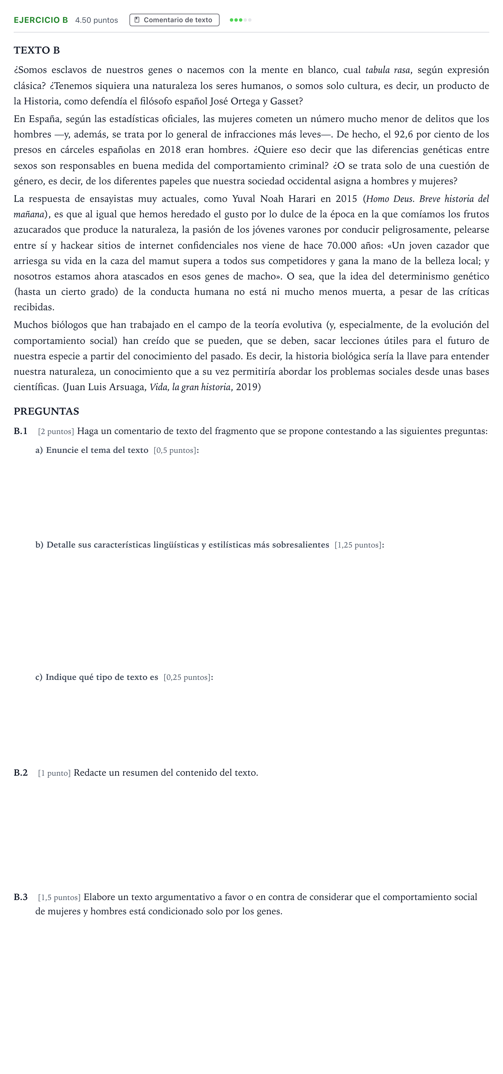 Enunciado: Ejercicio B · Lengua Castellana y Literatura II PAU Madrid Modelo 2023