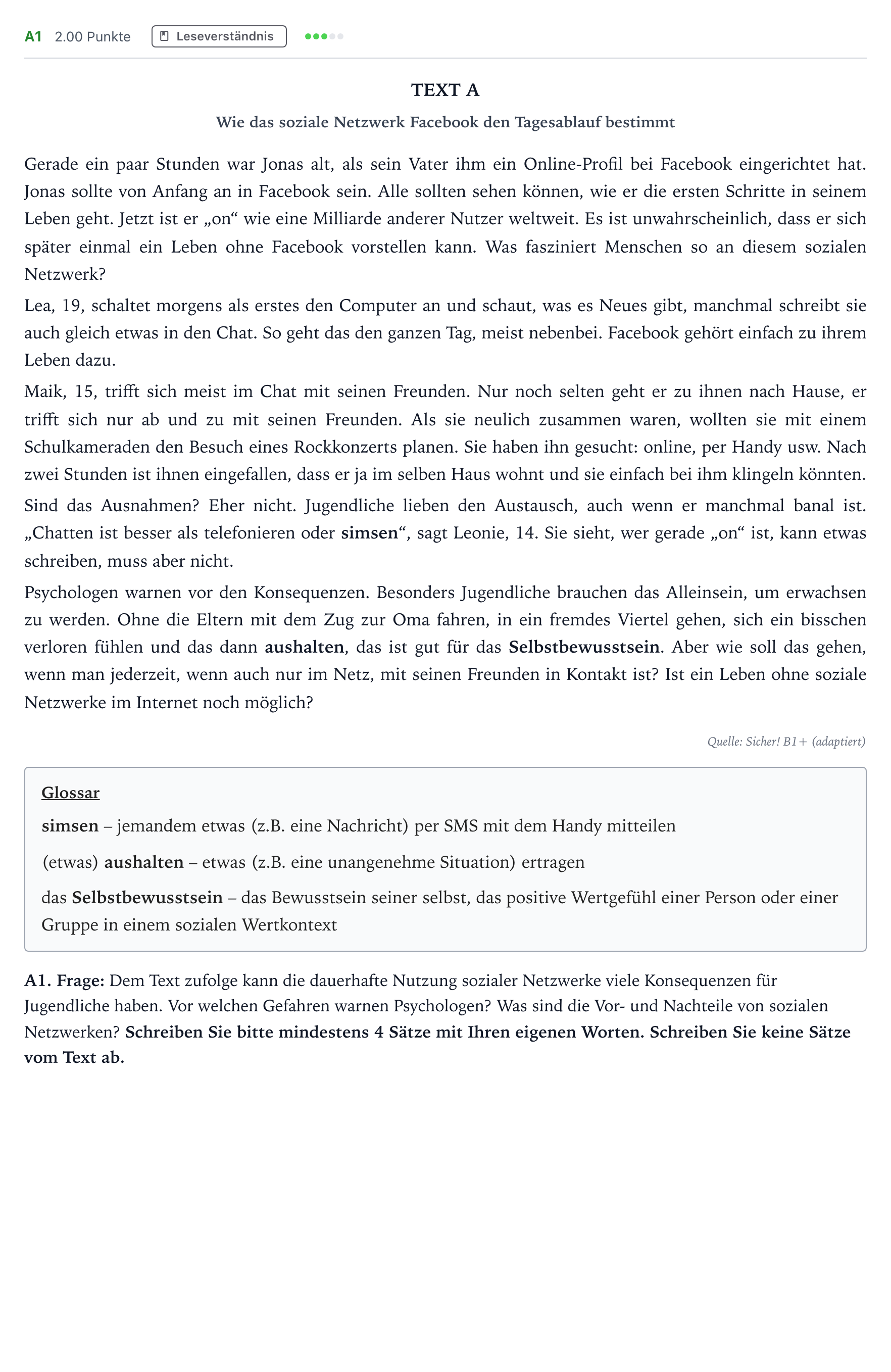 Enunciado: Ejercicio A1 · Alemán PAU Madrid Ordinaria (2ª lengua) 2023