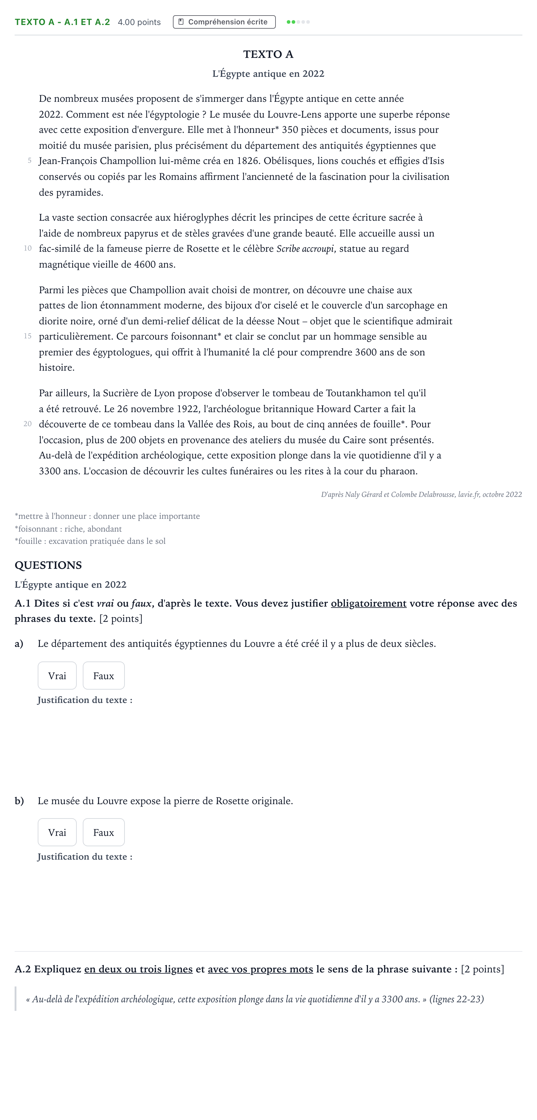 Enunciado: Ejercicio Texto A - A.1 et A.2 · Francés PAU Madrid Extraordinaria 2023