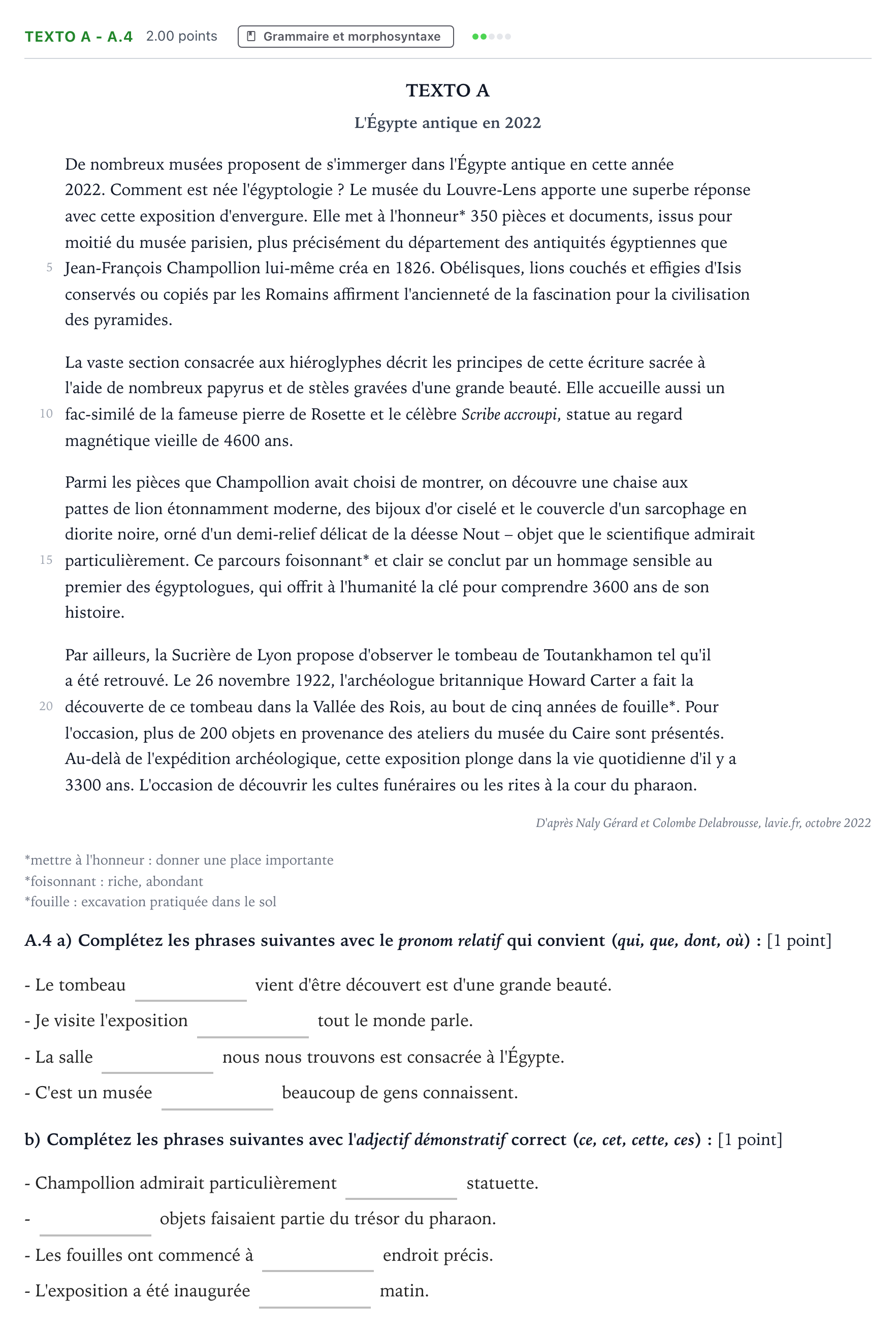Enunciado: Ejercicio Texto A - A.4 · Francés PAU Madrid Extraordinaria 2023