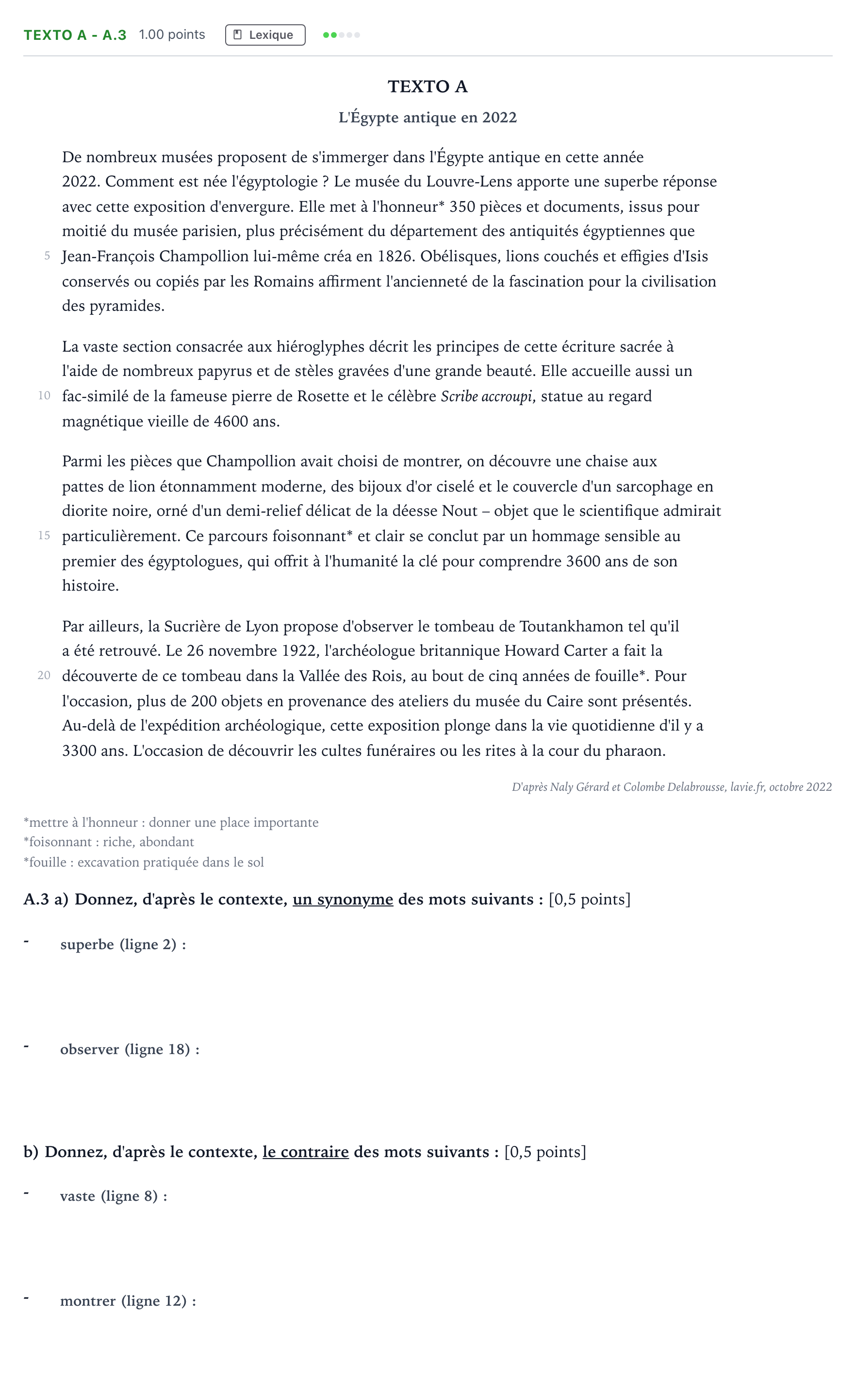 Enunciado: Ejercicio Texto A - A.3 · Francés PAU Madrid Extraordinaria 2023