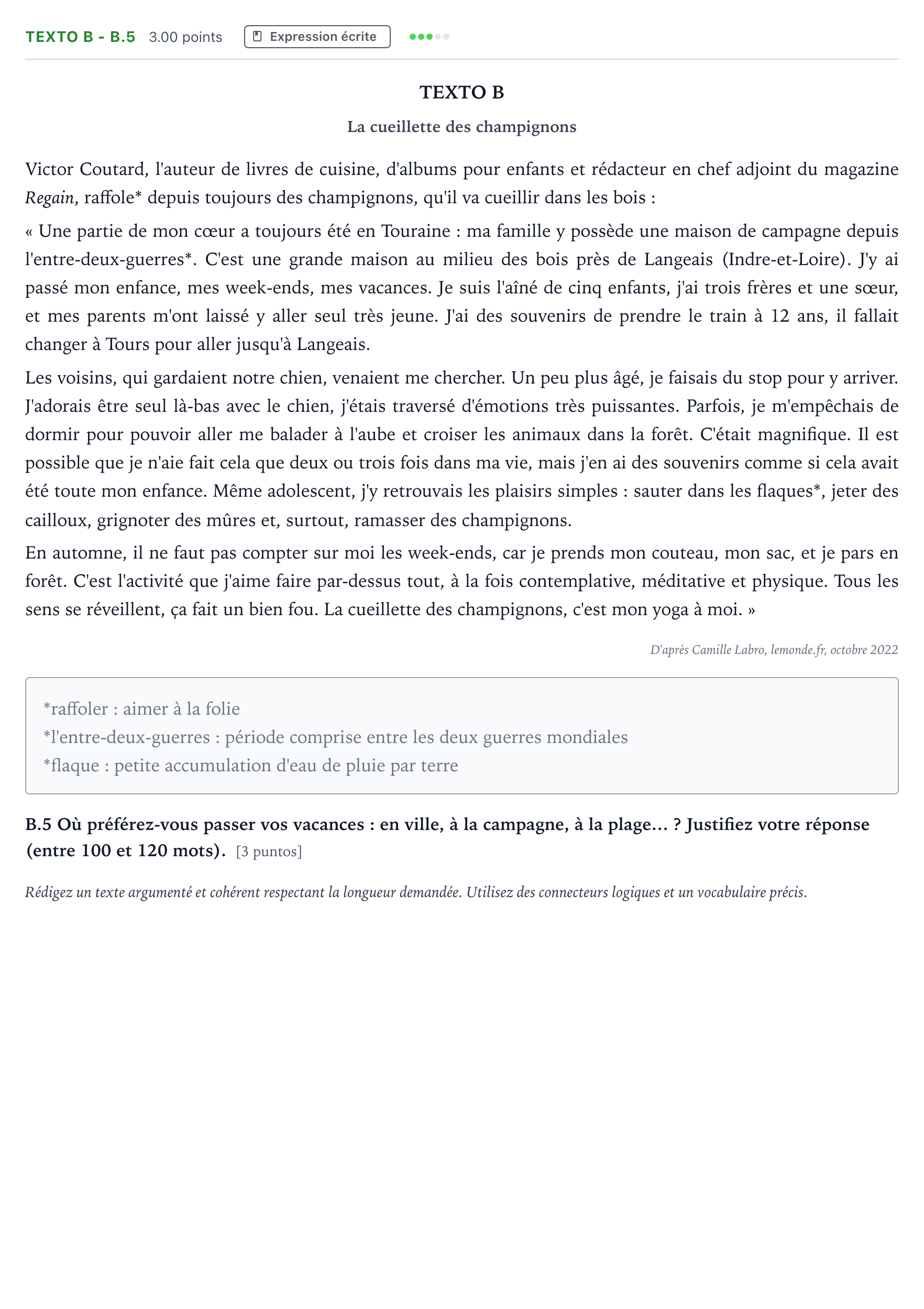 Enunciado: Ejercicio Texto B - B.5 · Francés PAU Madrid Extraordinaria 2023