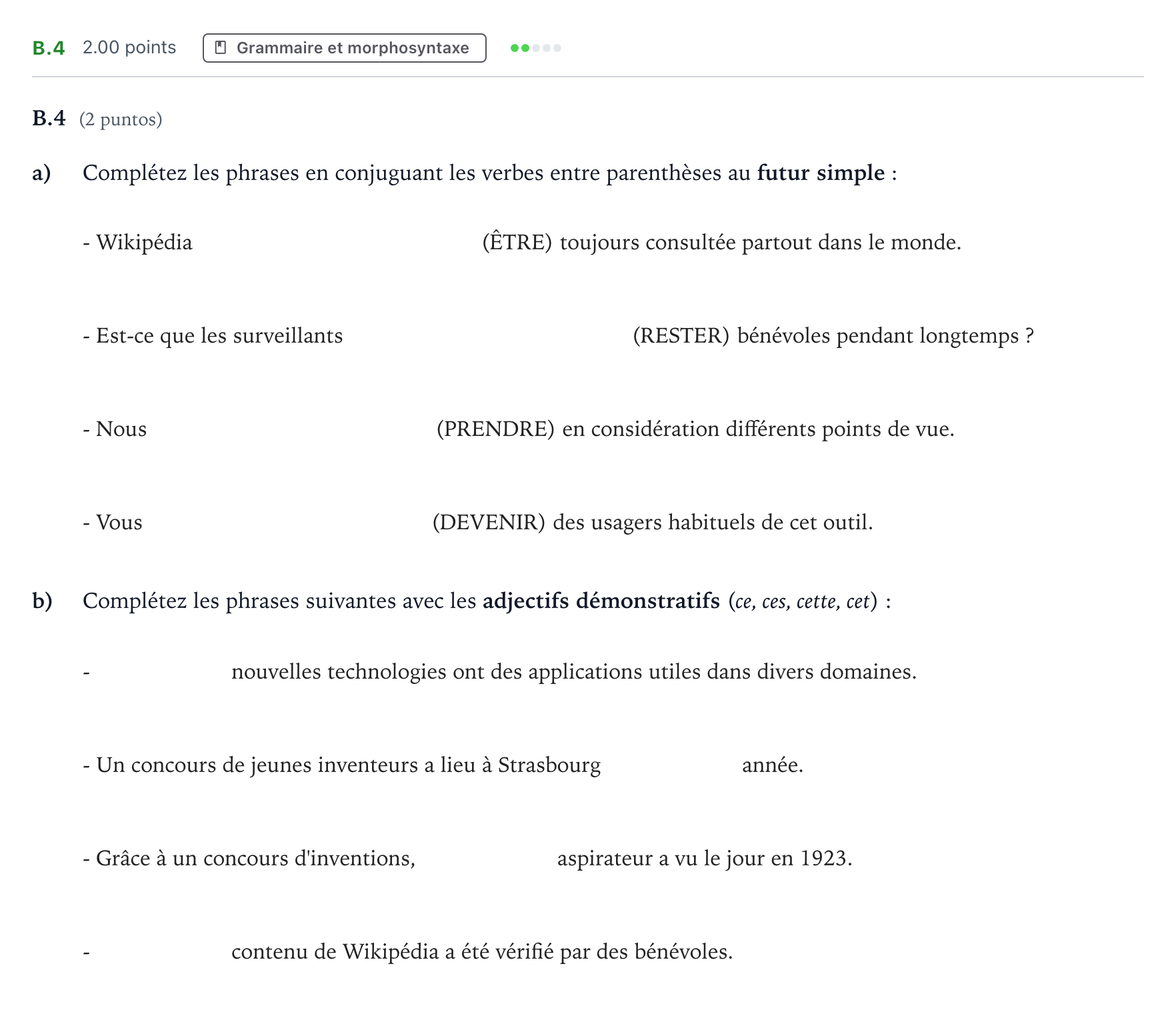 Enunciado: Ejercicio B.4 · Francés PAU Madrid Extraordinaria Coincidencias 2023