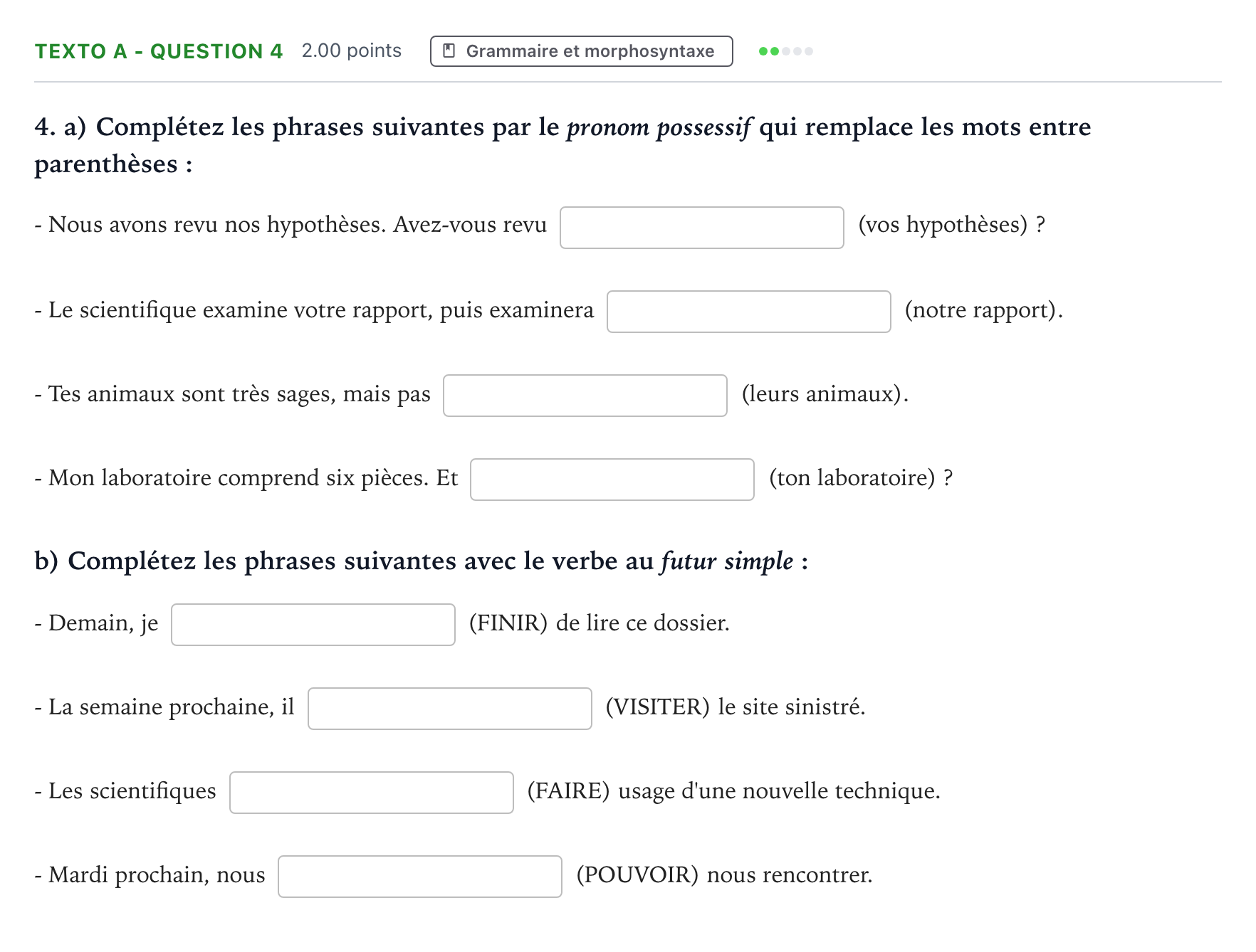 Enunciado: Ejercicio Texto A - Question 4 · Francés PAU Madrid Modelo 2023