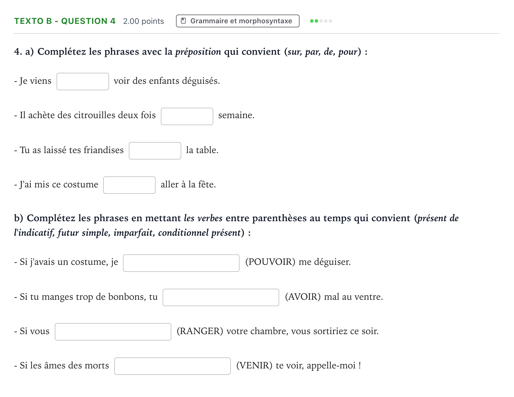 Enunciado: Ejercicio Texto B - Question 4 · Francés PAU Madrid Modelo 2023