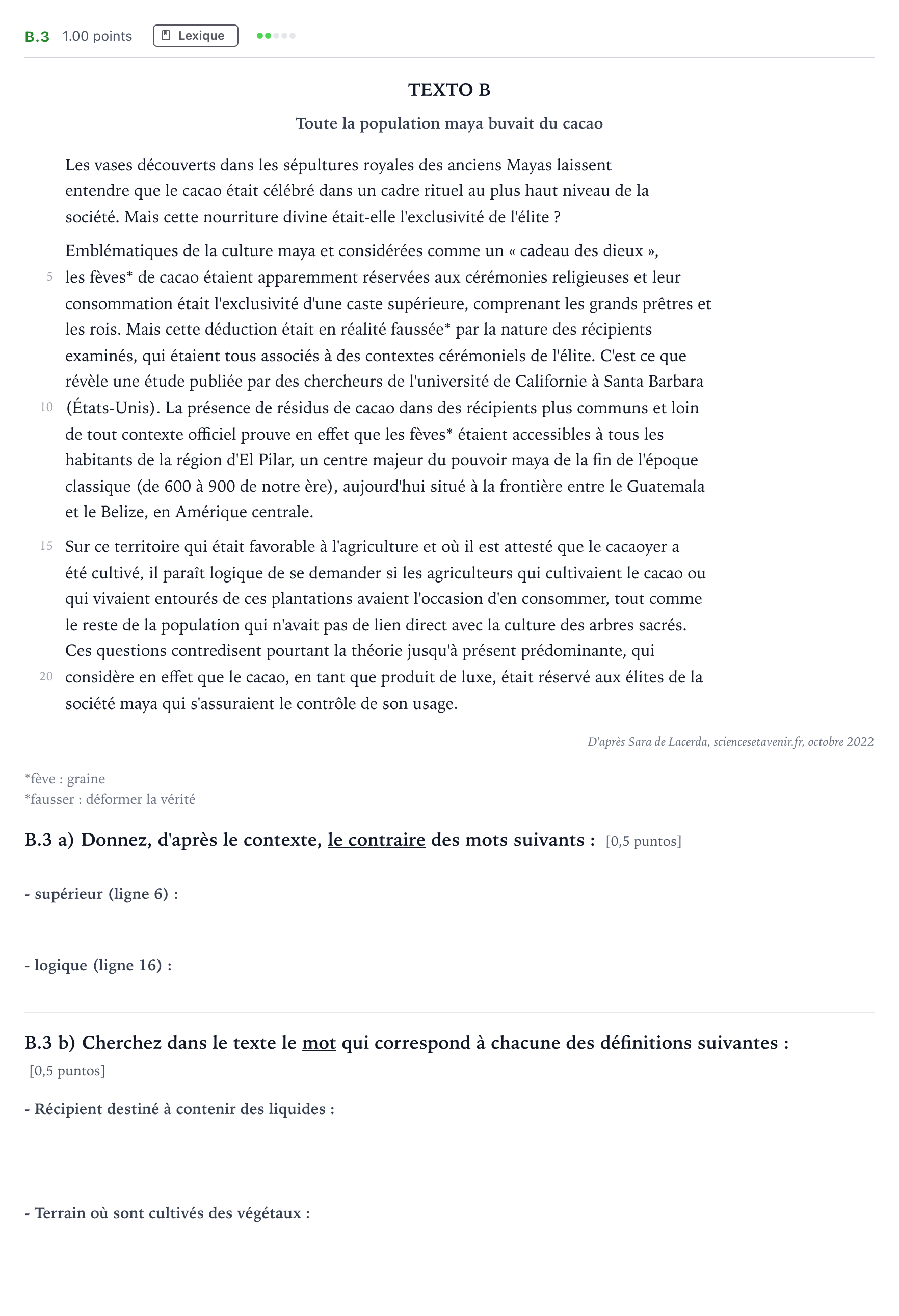Enunciado: Ejercicio B.3 · Francés PAU Madrid Ordinaria 2023