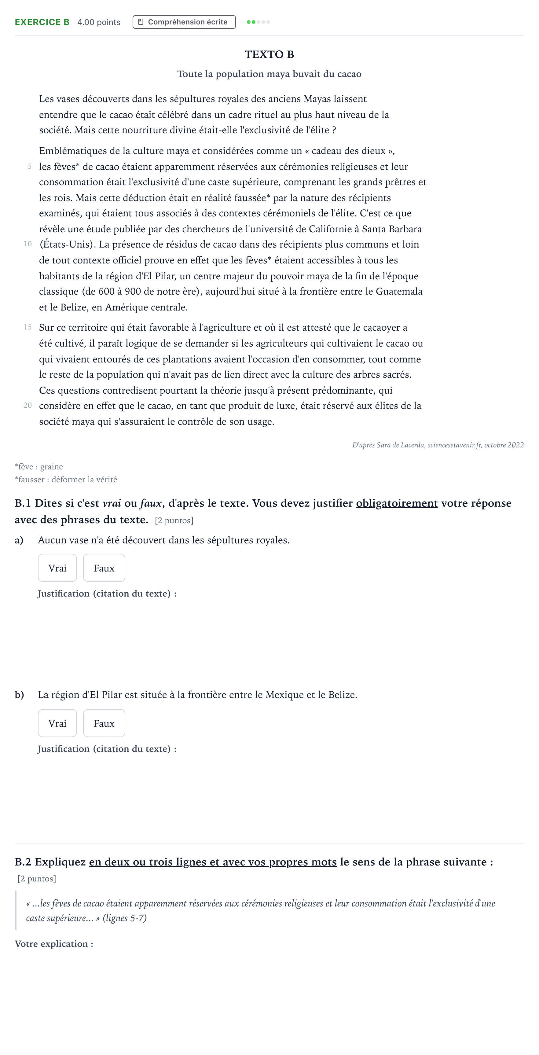 Enunciado: Ejercicio B · Francés PAU Madrid Ordinaria 2023