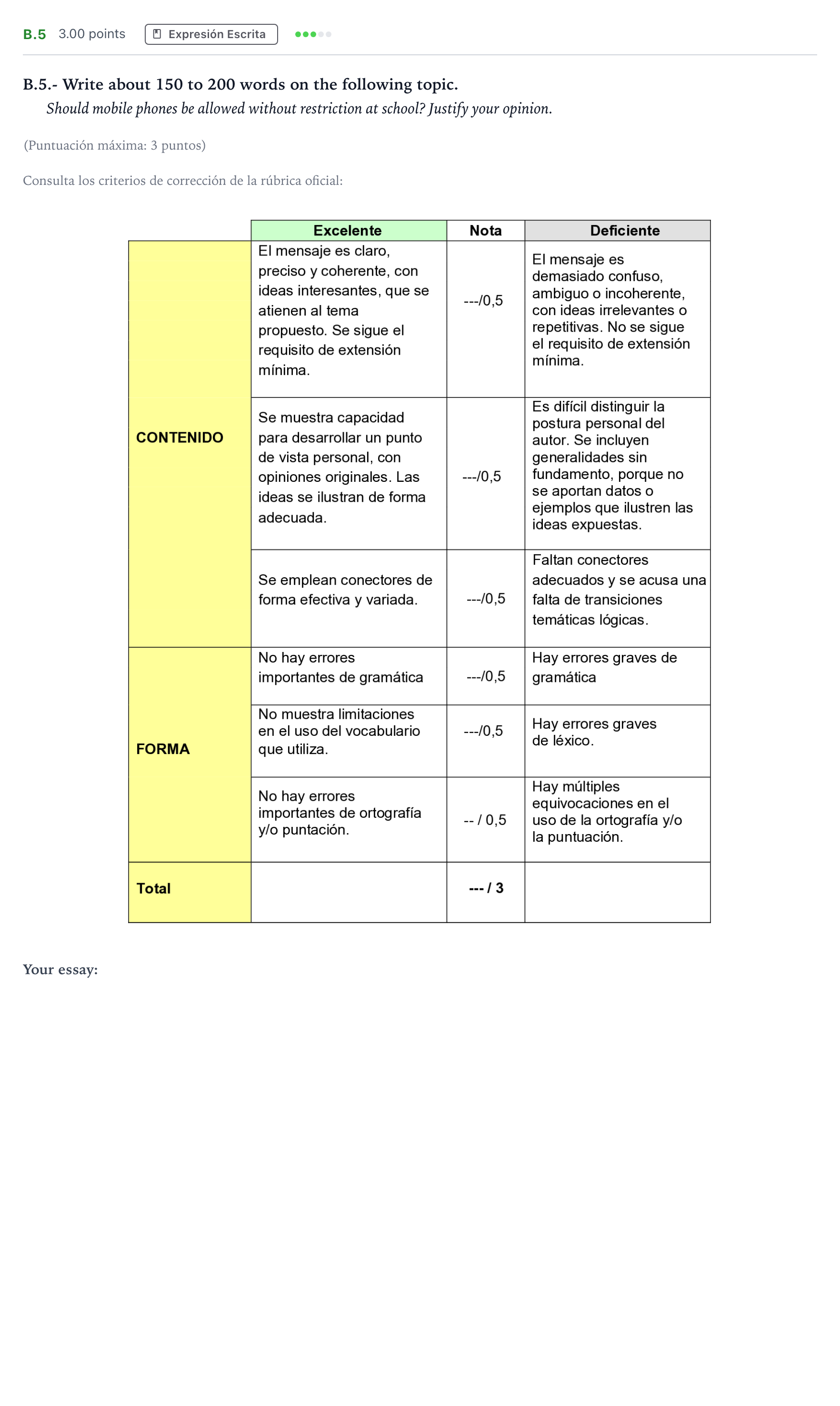 Enunciado: Ejercicio B.5 · Inglés PAU Madrid Extraordinaria (2ª lengua) 2023